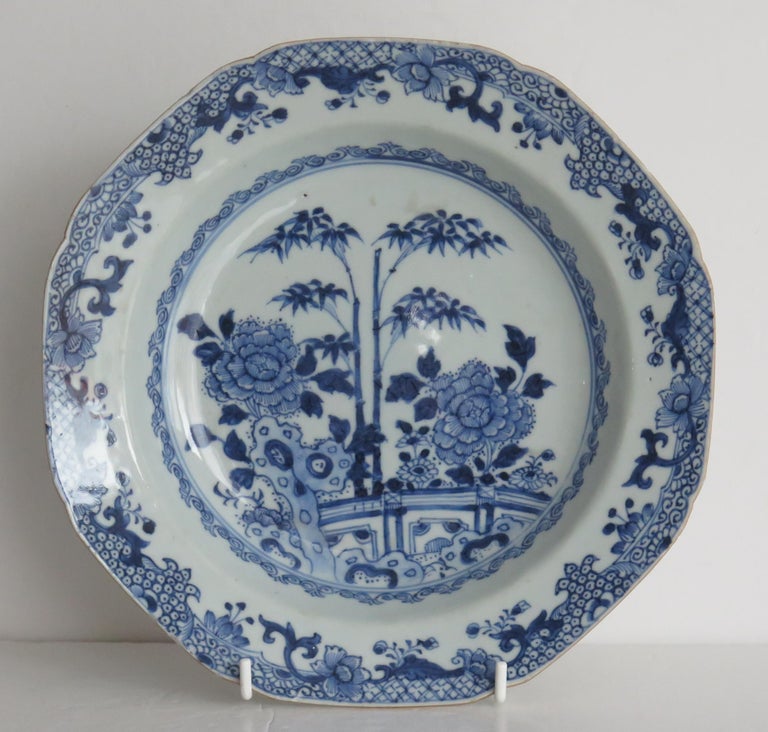 This is a very good Chinese porcelain Soup plate or deep plate made for the export (Canton) market, during the second half of the 18th century, Circa 1770.

The plate is octagonal in shape and well hand decorated in varying shades of cobalt blue,