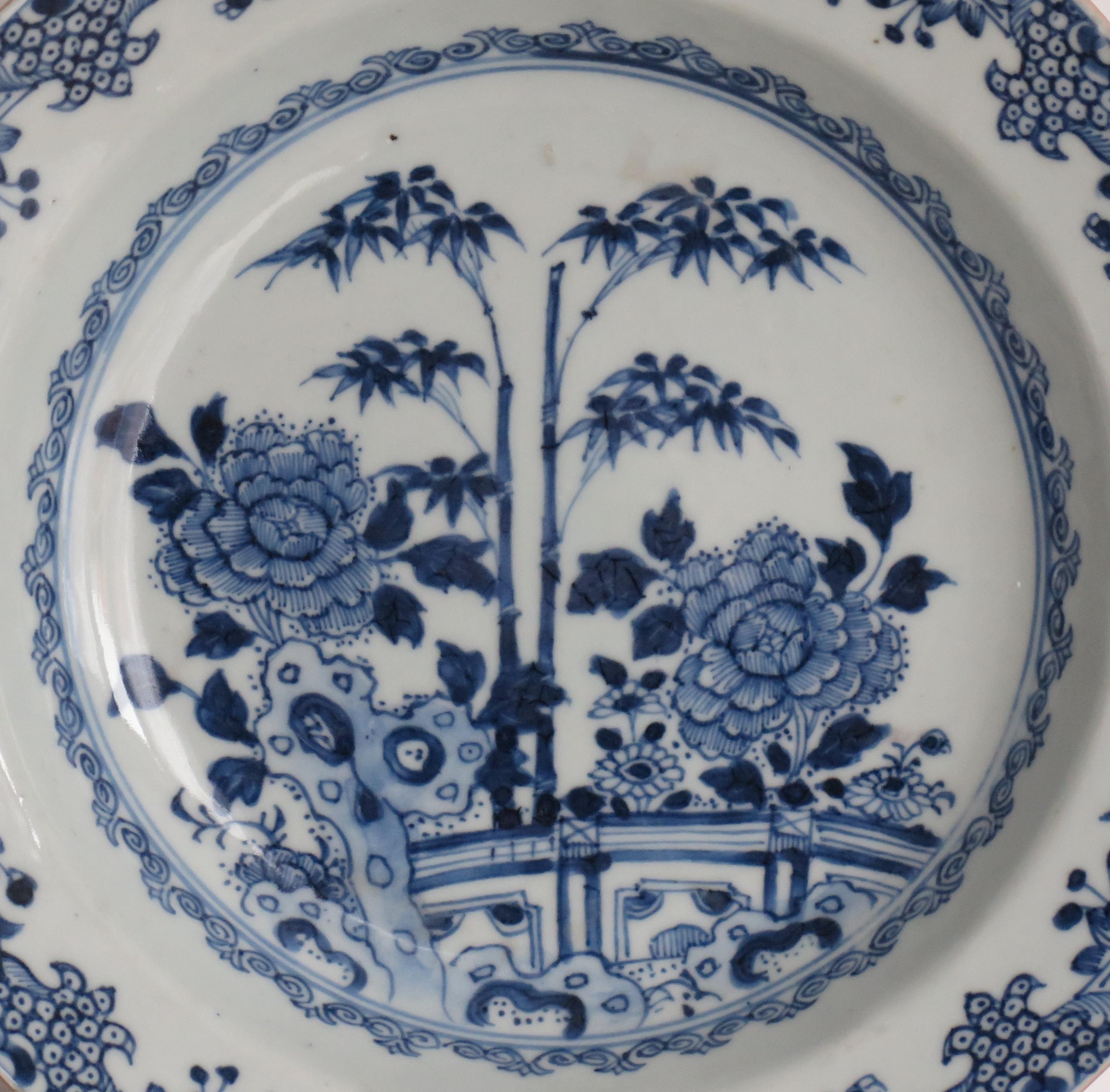 Hand-Painted Chinese Export Soup or Deep Plate Canton Blue & White Porcelain, Qing circa 1770