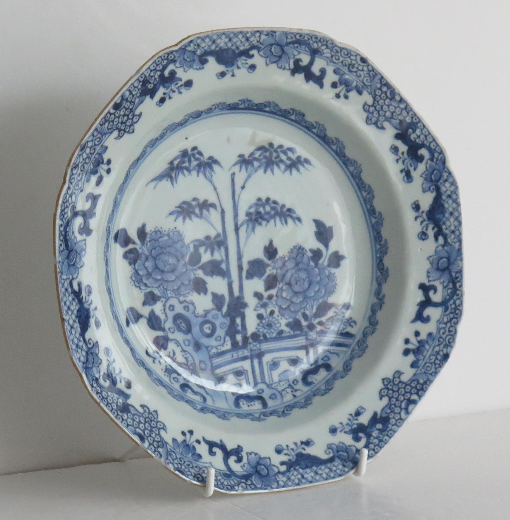 18th Century and Earlier Chinese Export Soup or Deep Plate Canton Blue & White Porcelain, Qing circa 1770