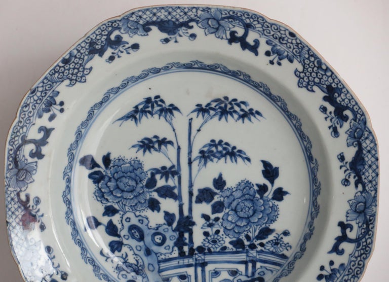 Chinese Export Soup or Deep Plate Canton Blue & White Porcelain, Qing circa 1770 For Sale 1