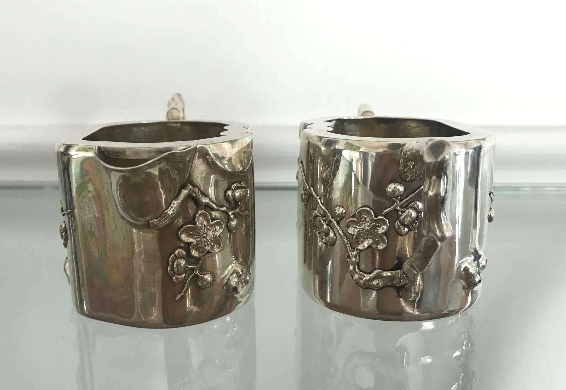 19th Century Chinese Export Sterling Silver Creamer and Sugar Luen Wo