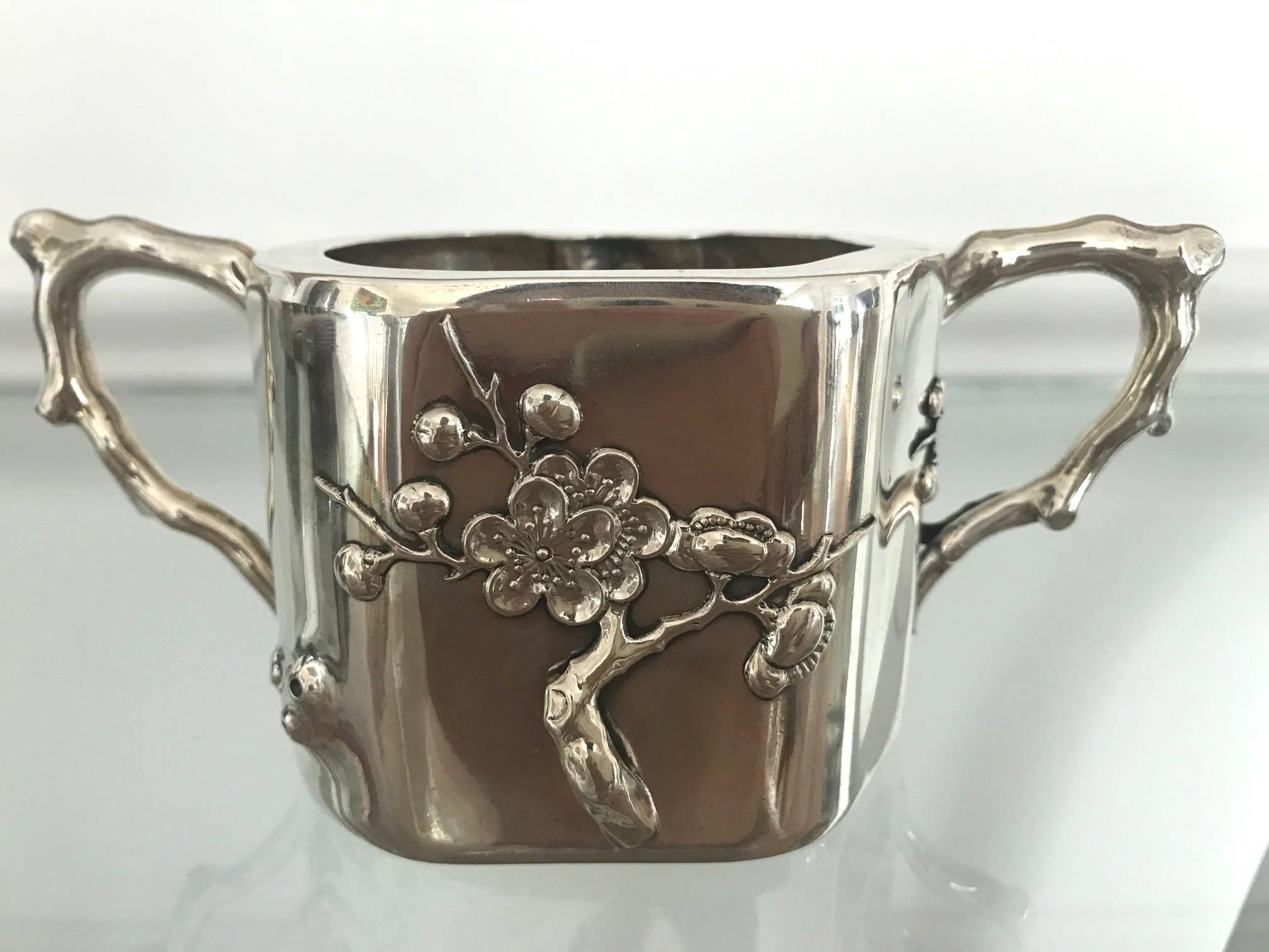 Chinese Export Sterling Silver Creamer and Sugar Luen Wo 1