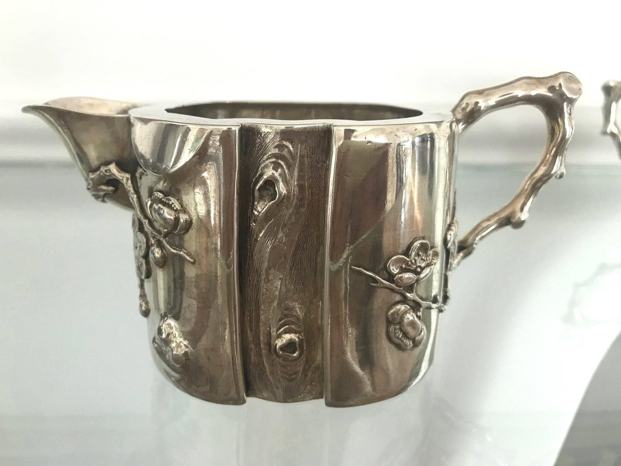 Chinese Export Sterling Silver Creamer and Sugar Luen Wo 3