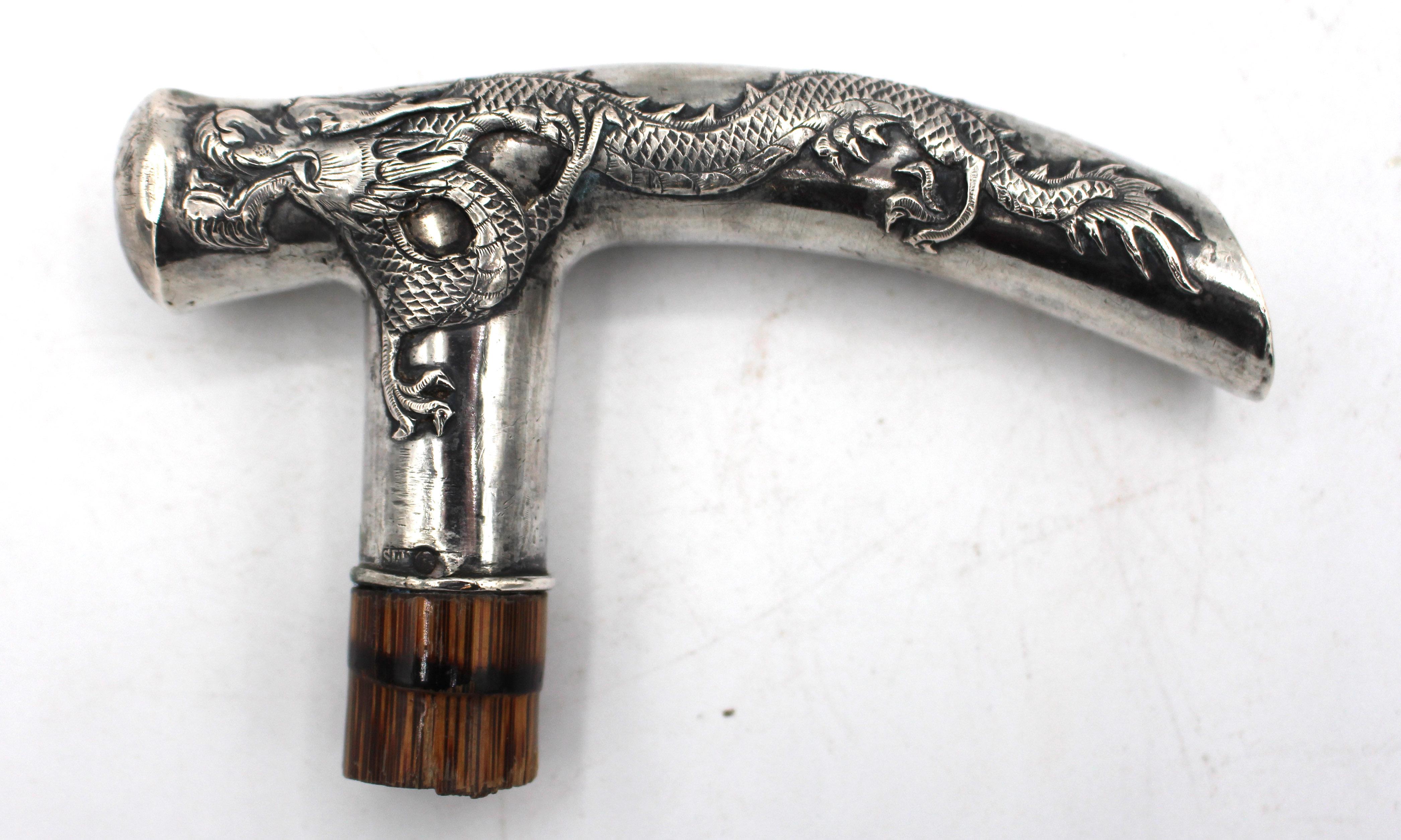 Manico di bastone da passeggio in argento sterling da esportazione cinese, circa 1900. Monogramma del famoso ittiologo Dr. Hugh McCormick Smith, 