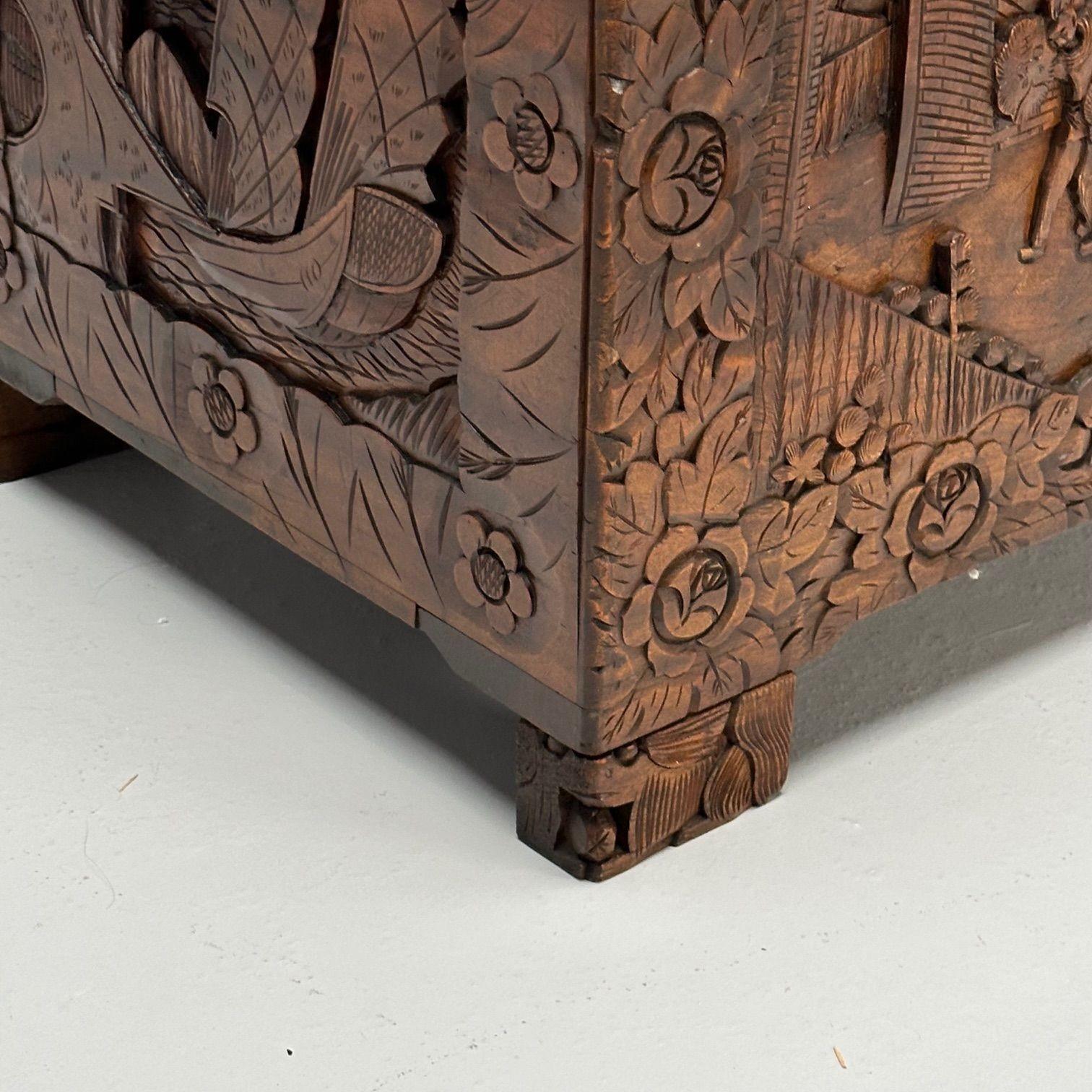 Chinese Export, Storage Trunk, Dowry, Walnut, Carved, Burn Mark, China, 1930s 12