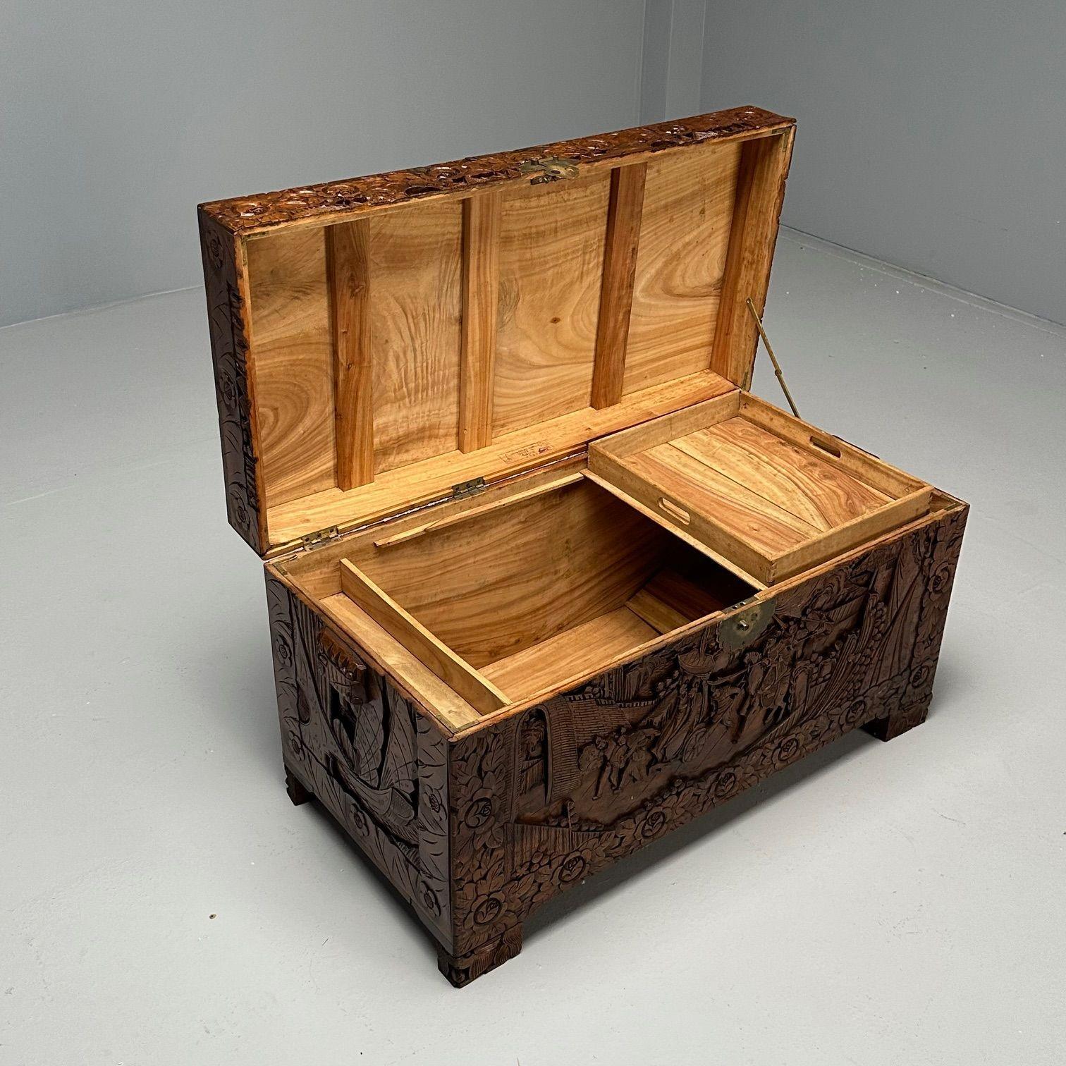 Chinese Export, Storage Trunk, Dowry, Walnut, Carved, Burn Mark, China, 1930s 2