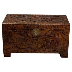 Chinese Export, Storage Trunk, Dowry, Walnut, Carved, Burn Mark, China, 1930s