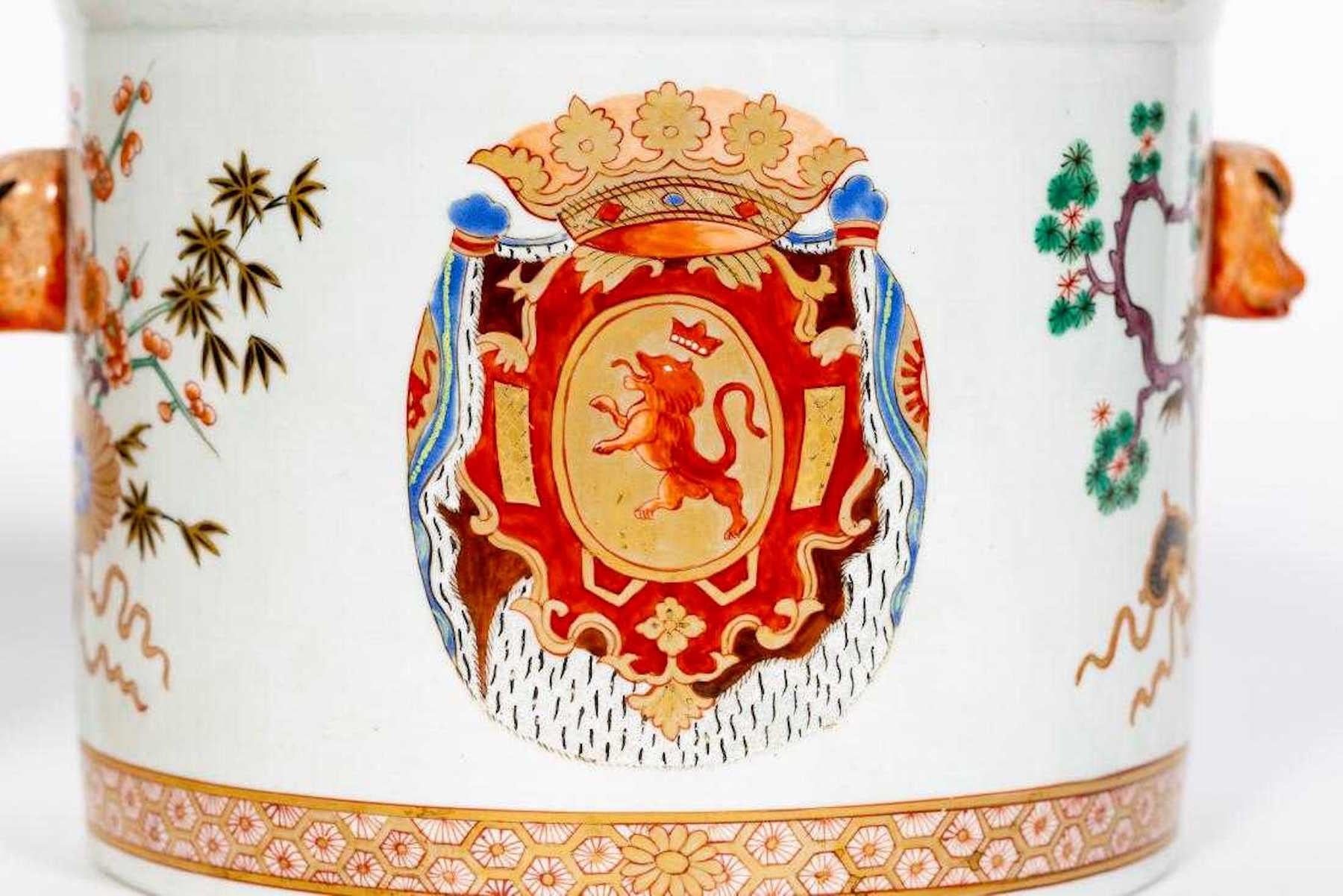 Enameled Chinese Export Style Armorial Cachepots by Samson