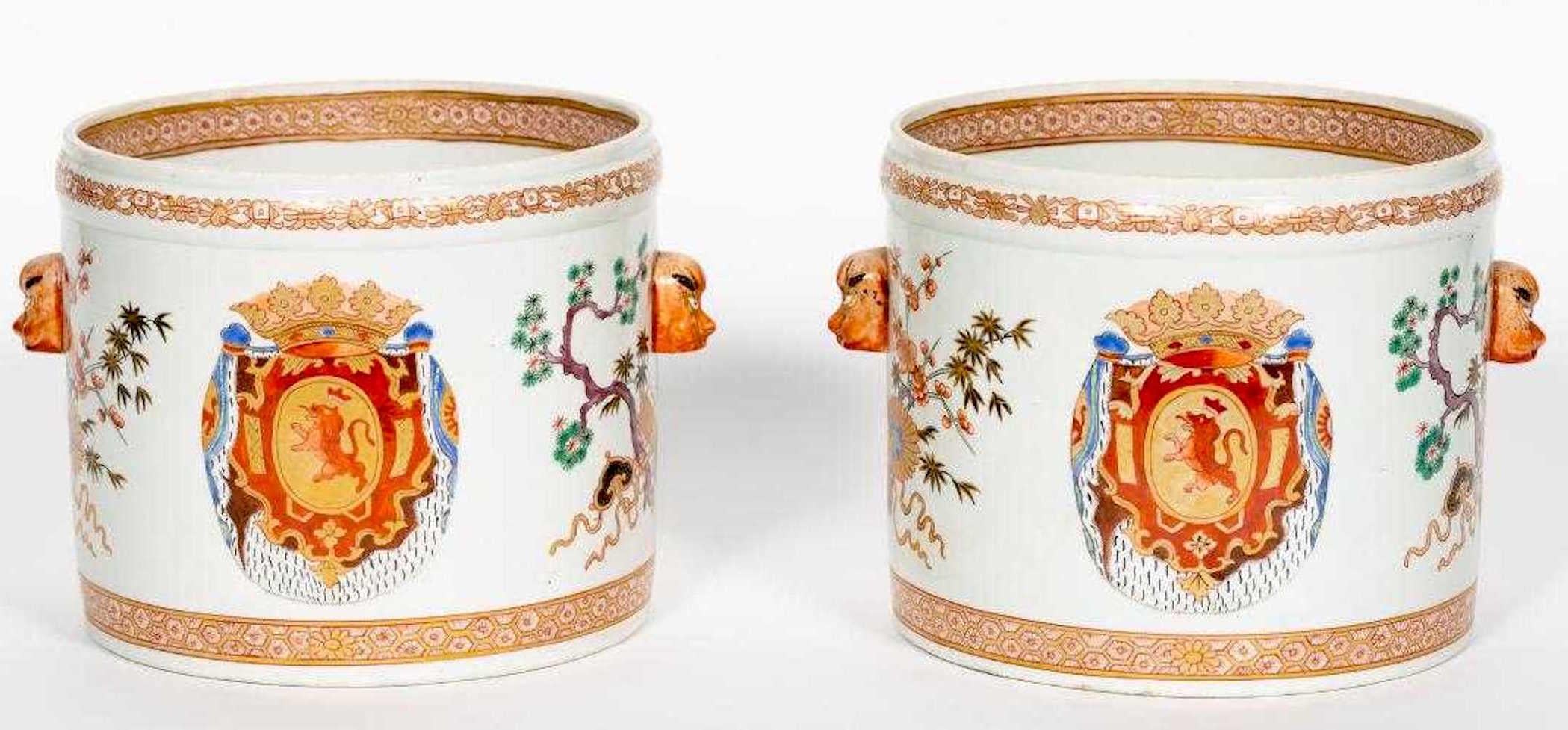 Porcelain Chinese Export Style Armorial Cachepots by Samson