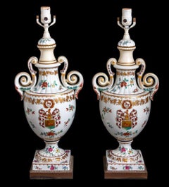 Chinese Export Style Armorial Porcelain Lamps, Pr