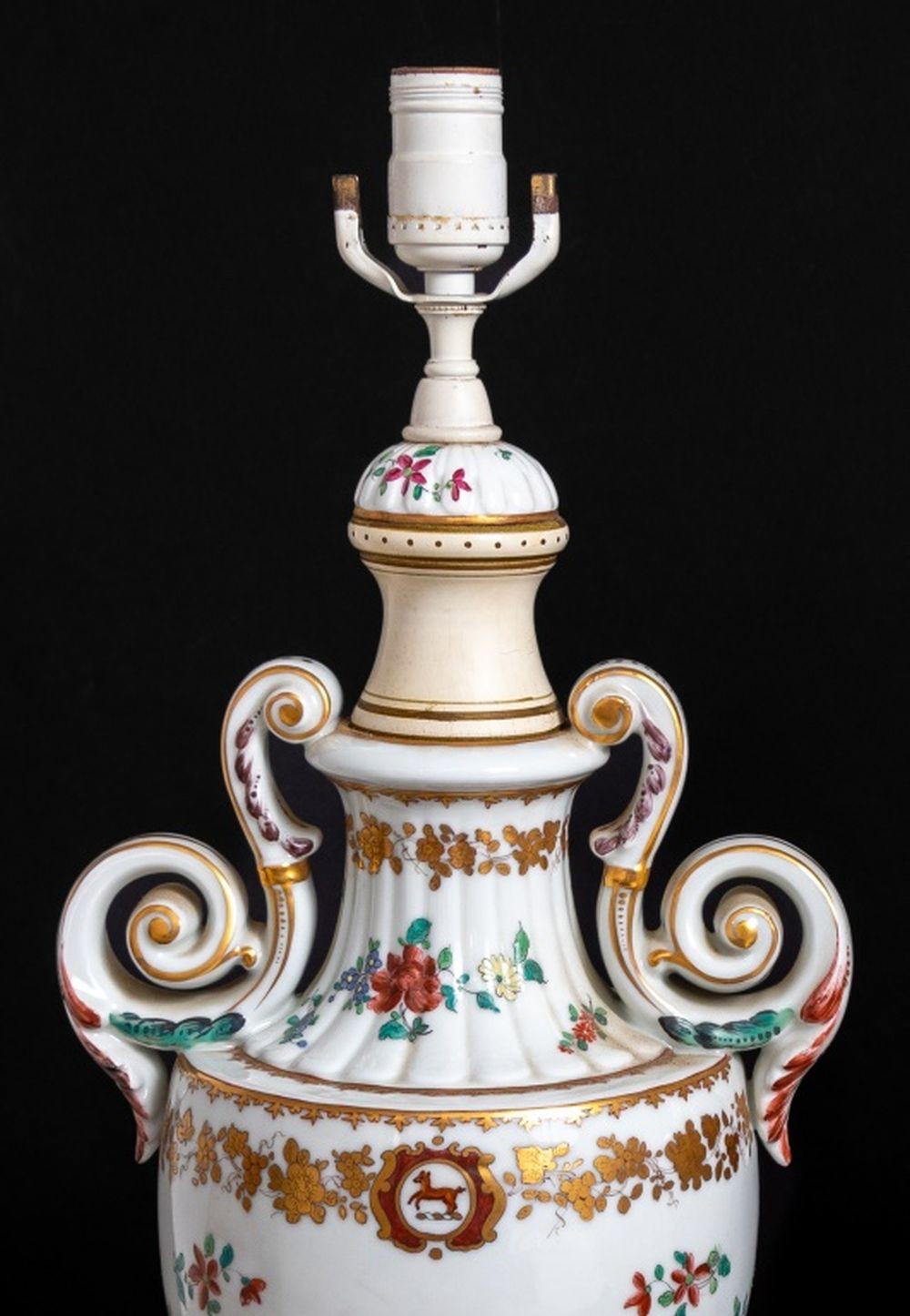 20th Century Chinese Export Style Armorial Porcelain Lamps, Pr For Sale