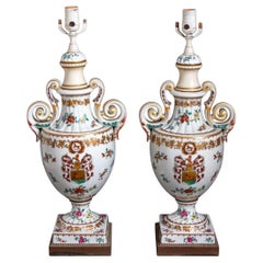 Chinese Export Style Armorial Porcelain Lamps, Pr