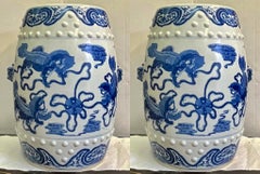 Chinese Export Style Blue and White Ceramic Foo Lion Garden Stools / Tables - 2