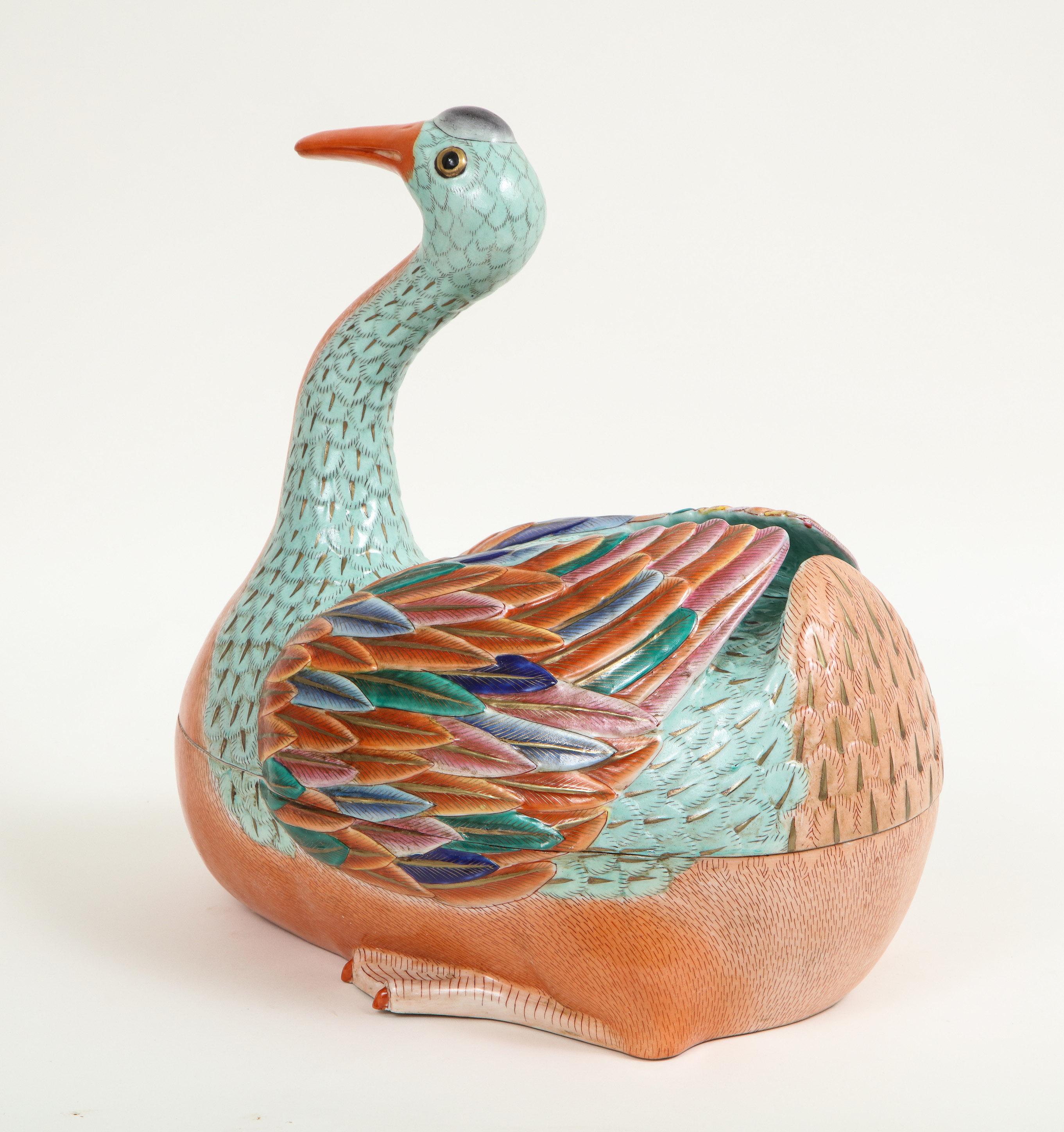 Chinese Export Style Porcelain Duck Tureen For Sale 2