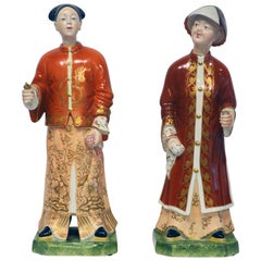 Chinese Export Style Porcelain Nodding Head Mandarins by Mottahedeh, Italy, Pair