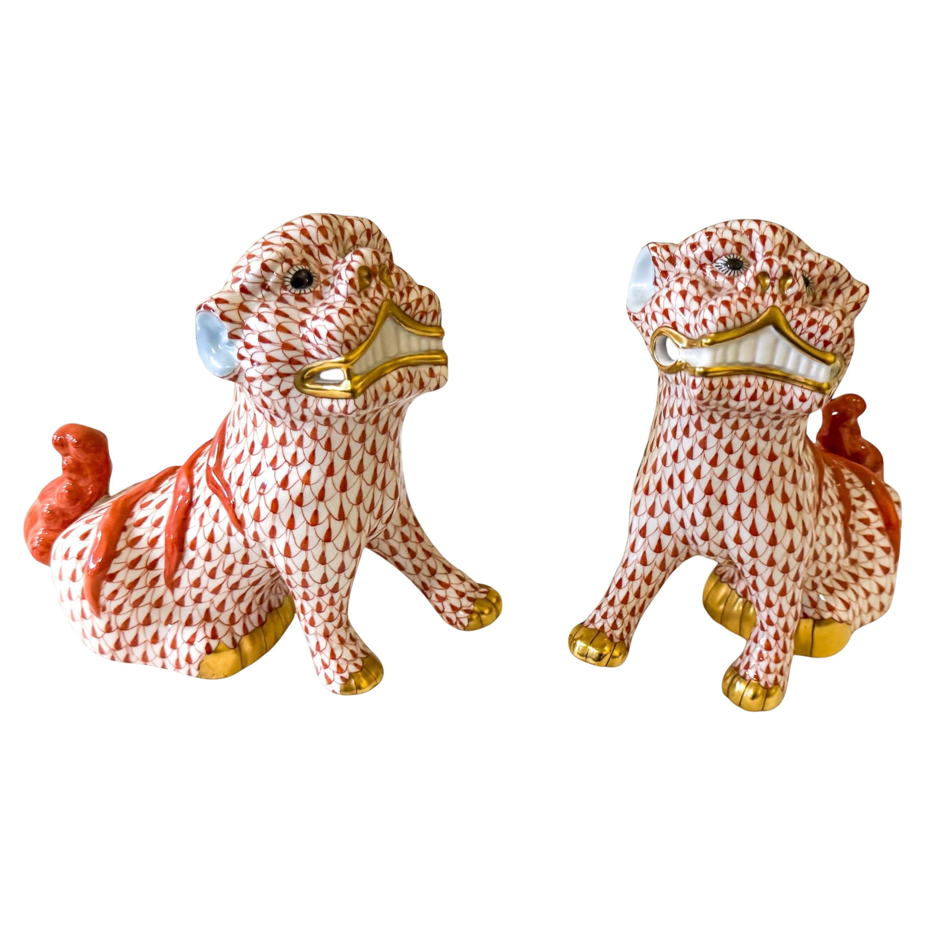 Perros Foo de Porcelana Herend Estilo Exportación China -Pareja