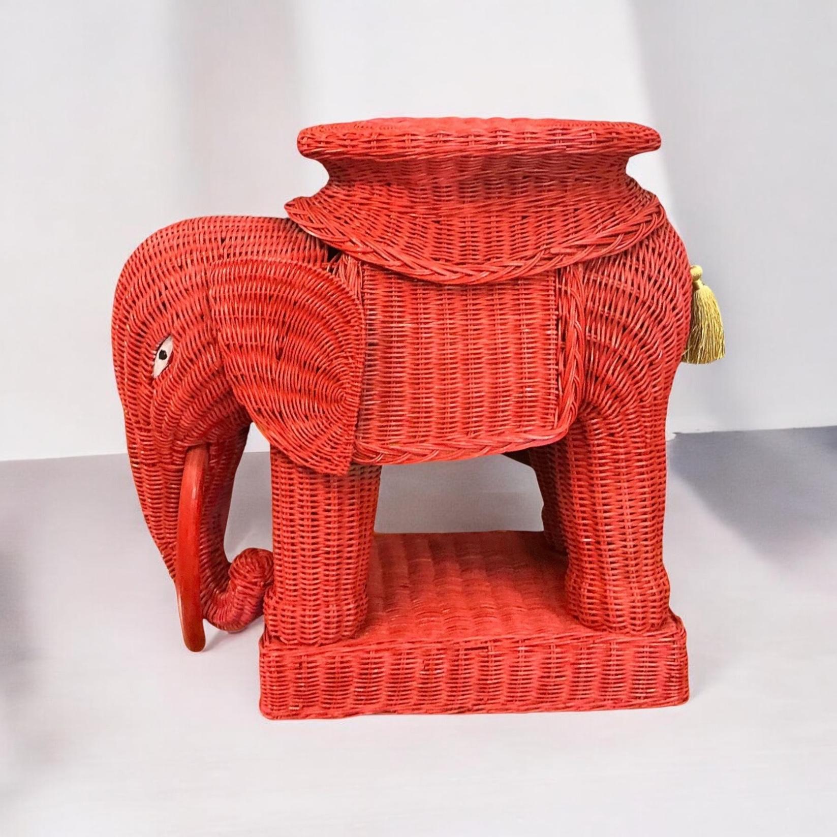 Philippine Chinese Export Style Wicker Elephant Side Table / Stool / Garden Seat For Sale