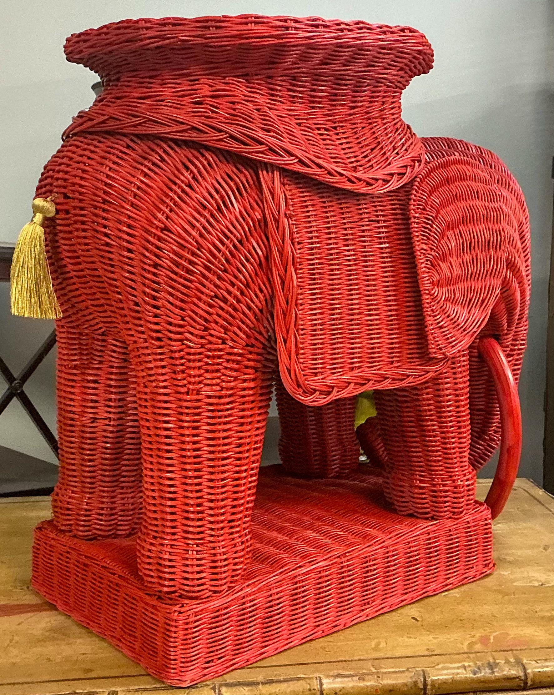 20th Century Chinese Export Style Wicker Elephant Side Table / Stool / Garden Seat For Sale