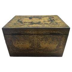 Chinese export tea chest with etched pewter insert