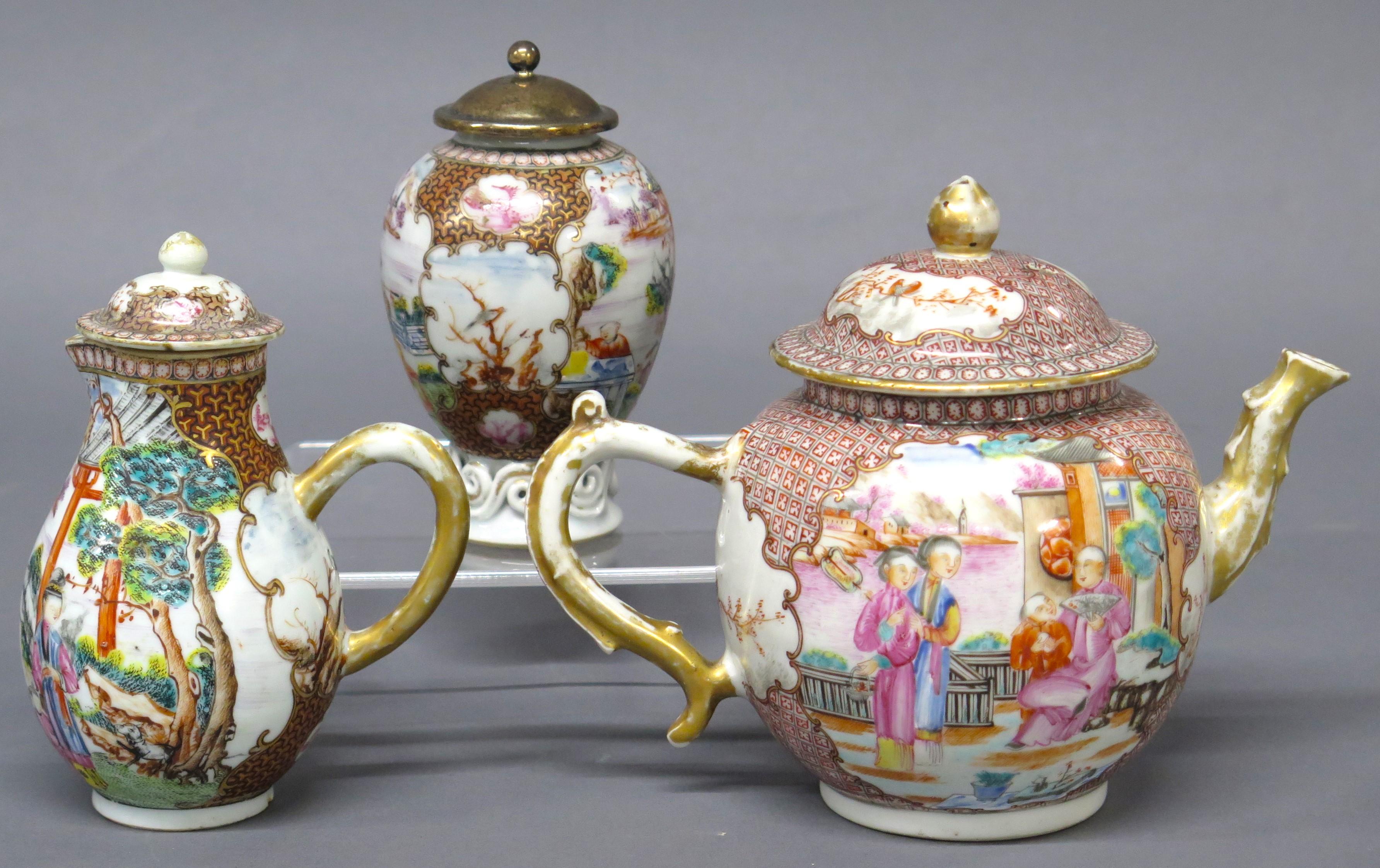 Hand-Painted Chinese Export Tea Set, Rockefeller Pattern For Sale