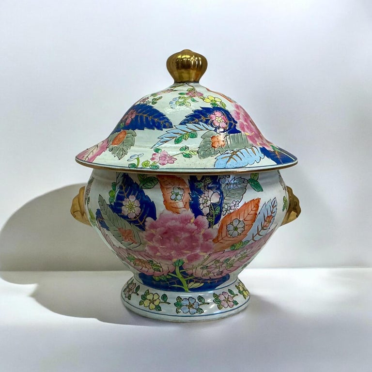 Chinese Export Tobacco Leaf Pattern Pottery Holiday Tureen at 1stDibs