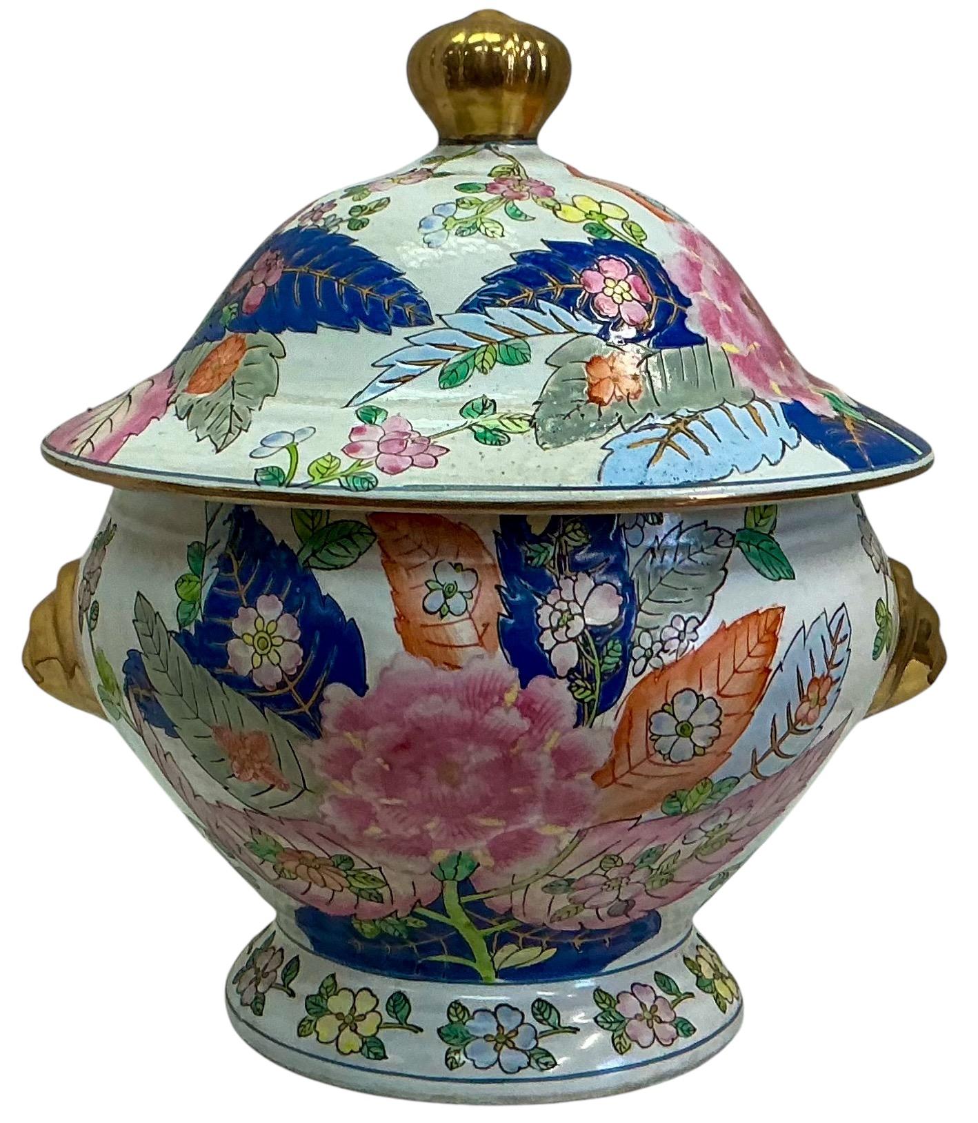 Soupière d'exportation chinoise en poterie à motif de feuilles de tabac en vente 1