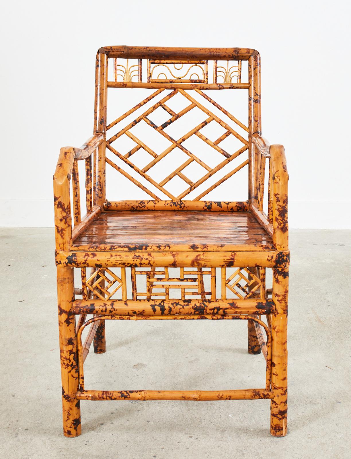 Hand-Crafted Chinese Export Tortoise Shell Bamboo Rattan Armchair