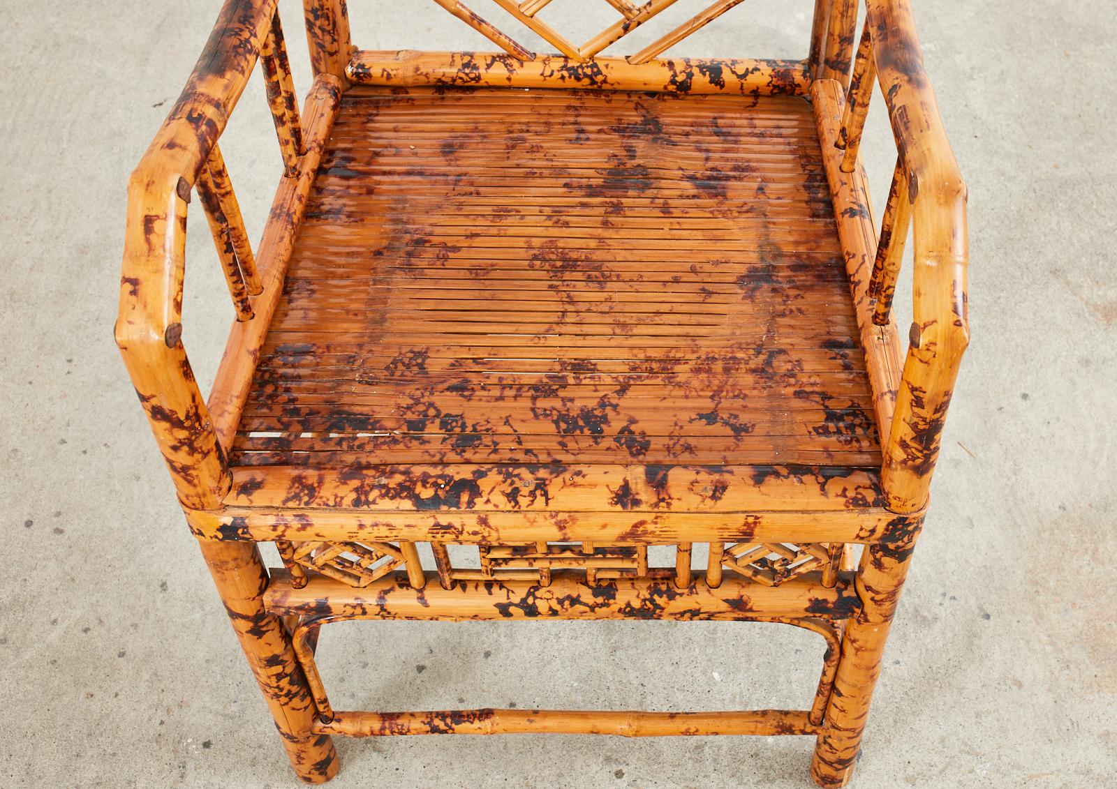 Chinese Export Tortoise Shell Bamboo Rattan Armchair In Good Condition In Rio Vista, CA
