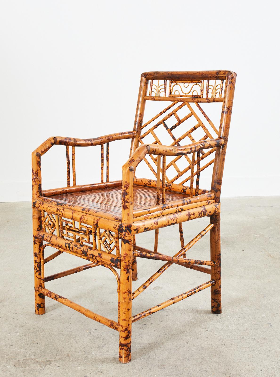 Chinese Export Tortoise Shell Bamboo Rattan Armchair 3