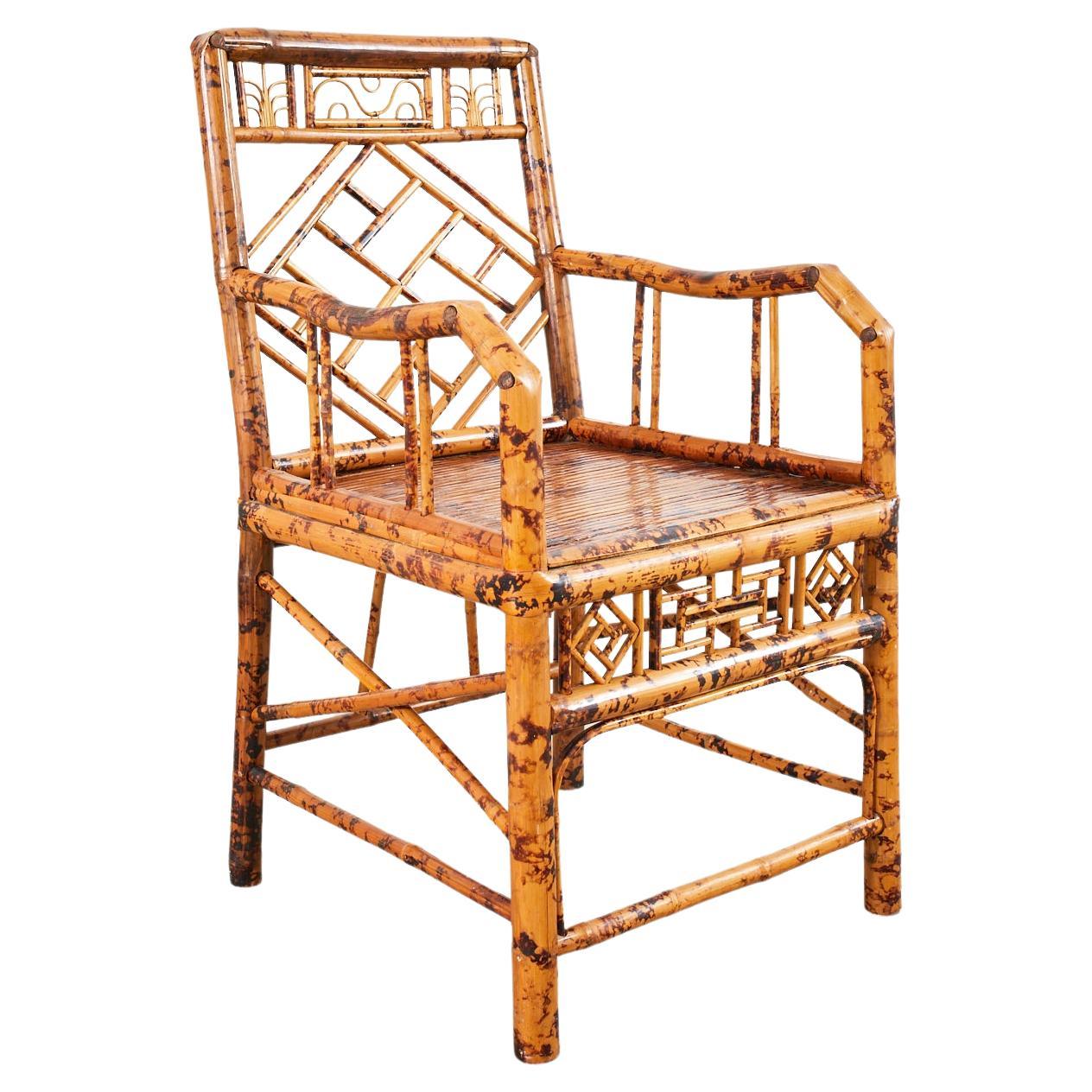 Chinese Export Tortoise Shell Bamboo Rattan Armchair