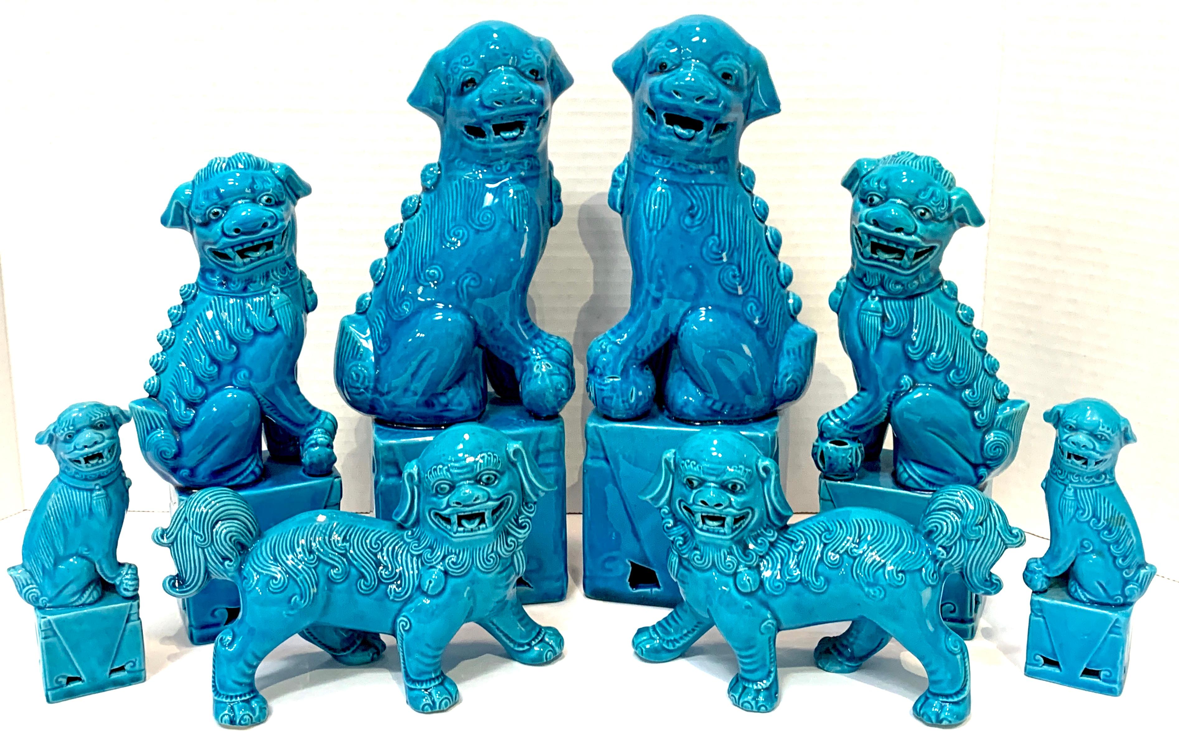 Chinese export turquoise foo dogs, A Collection, Consisting of four unique pairs, varying sizes. Sold as a collection only.
Largest pair 10.5