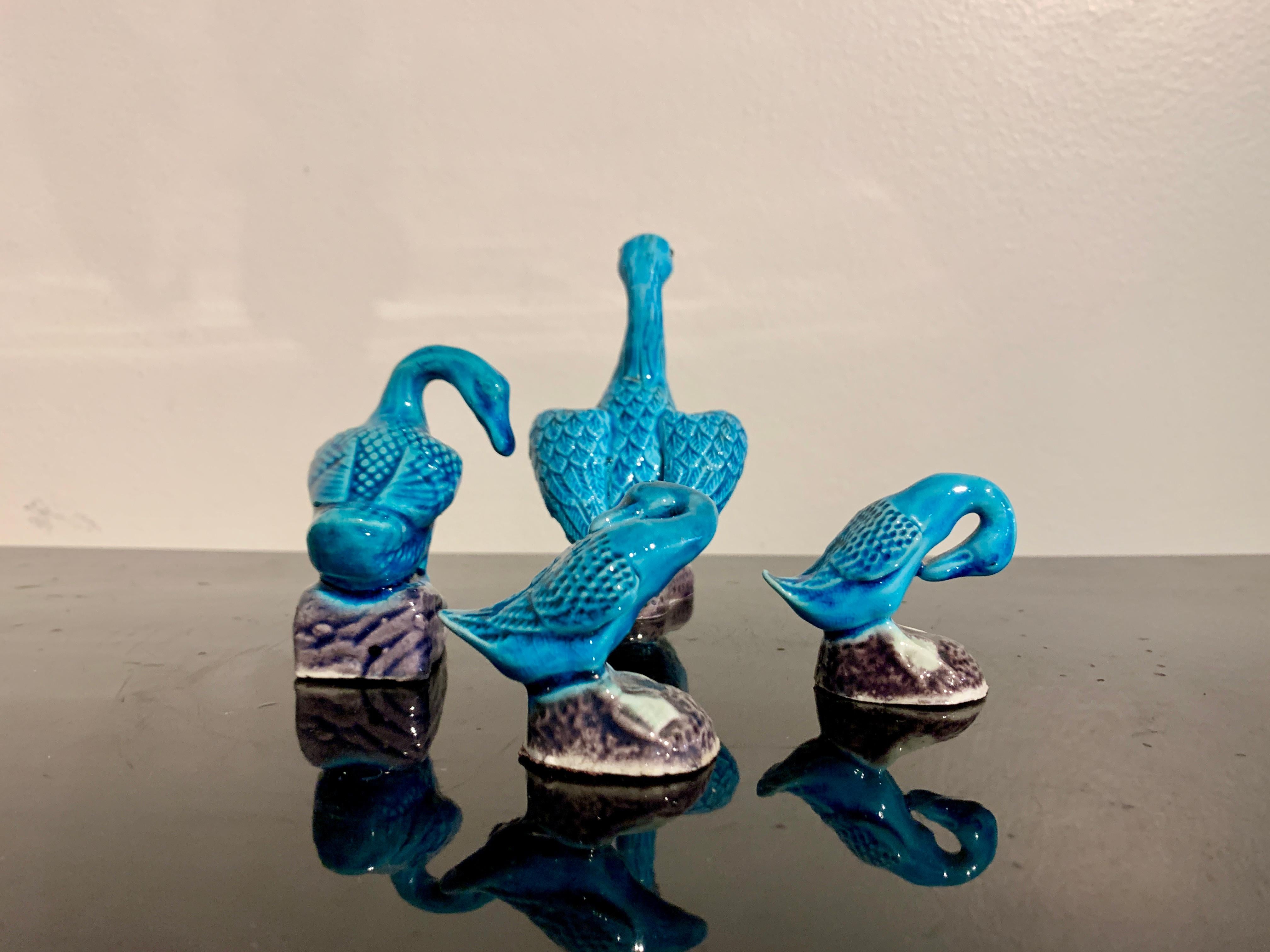 Chinese Export Turquoise Glazed Ducks, Flock of 8, 1970's, China and Hong Kong For Sale 5