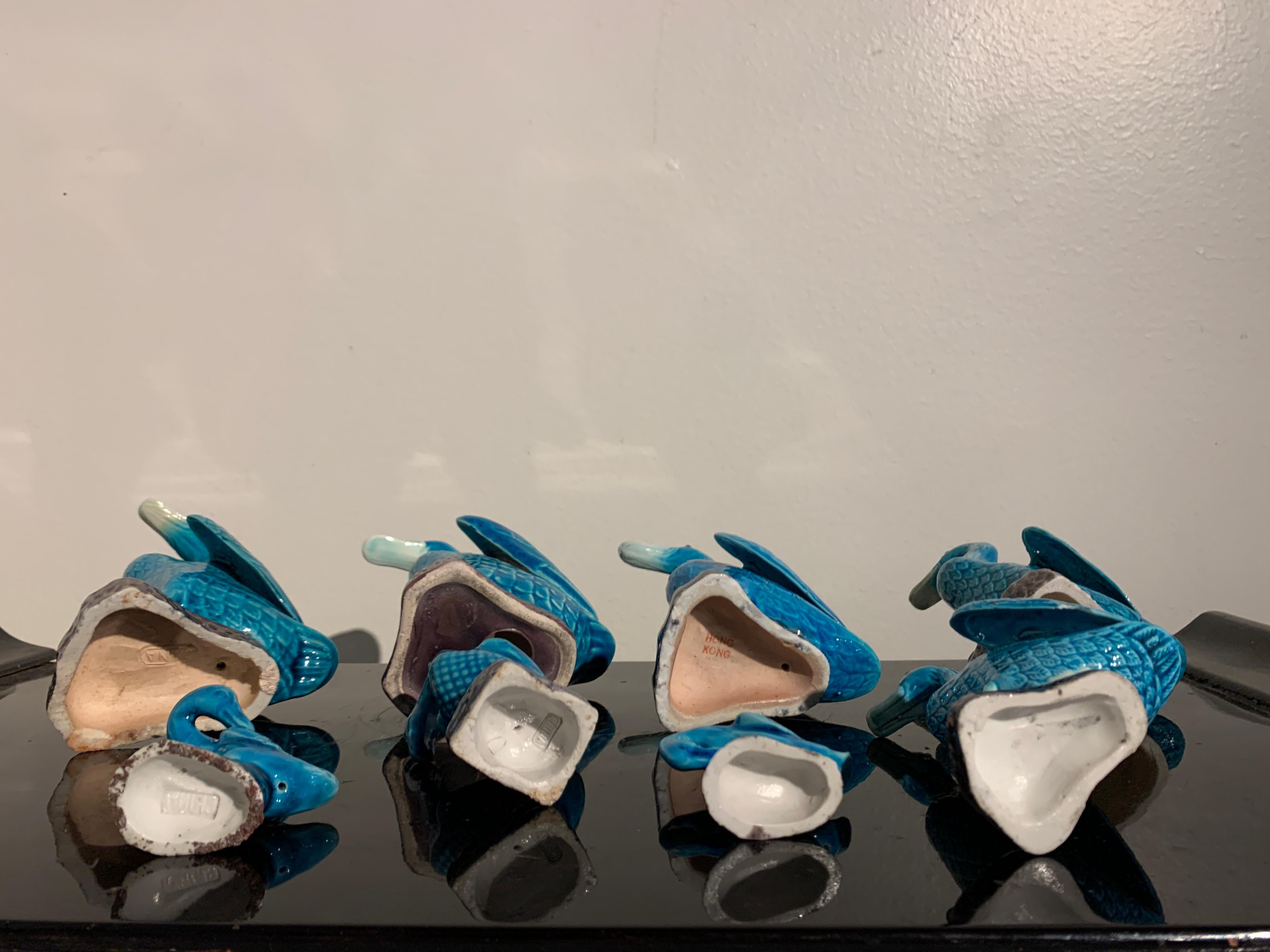 Chinese Export Turquoise Glazed Ducks, Flock of 8, 1970's, China and Hong Kong For Sale 6