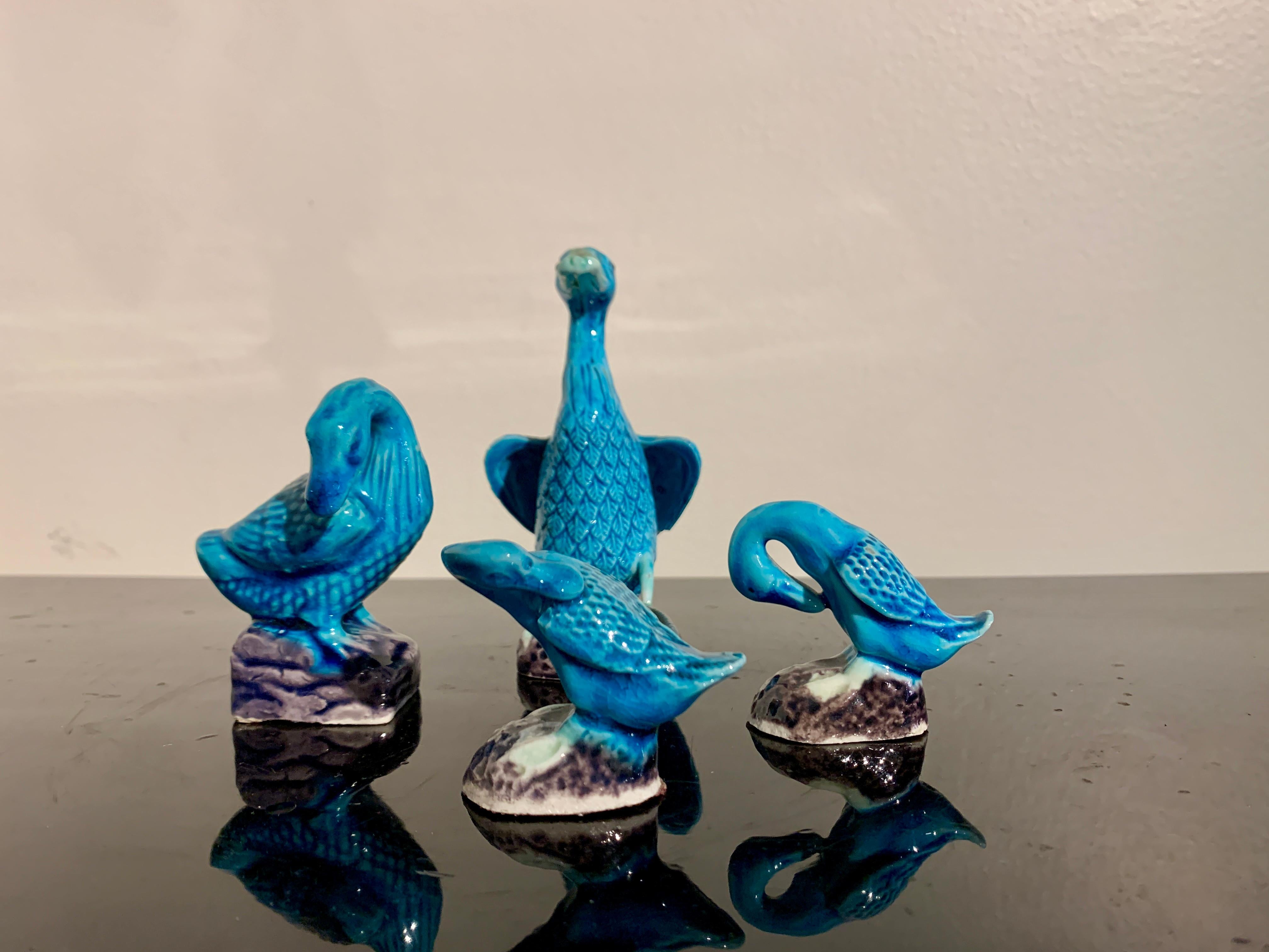 Chinese Export Turquoise Glazed Ducks, Flock of 8, 1970's, China and Hong Kong For Sale 4