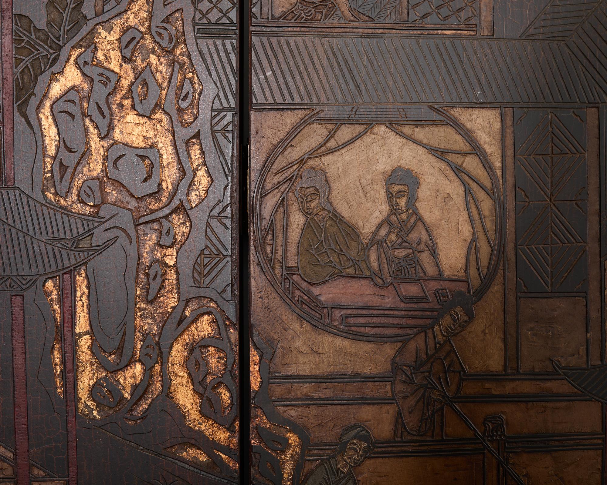 Chinese Export Twelve Panel Coromandel Screen Han Palace 6