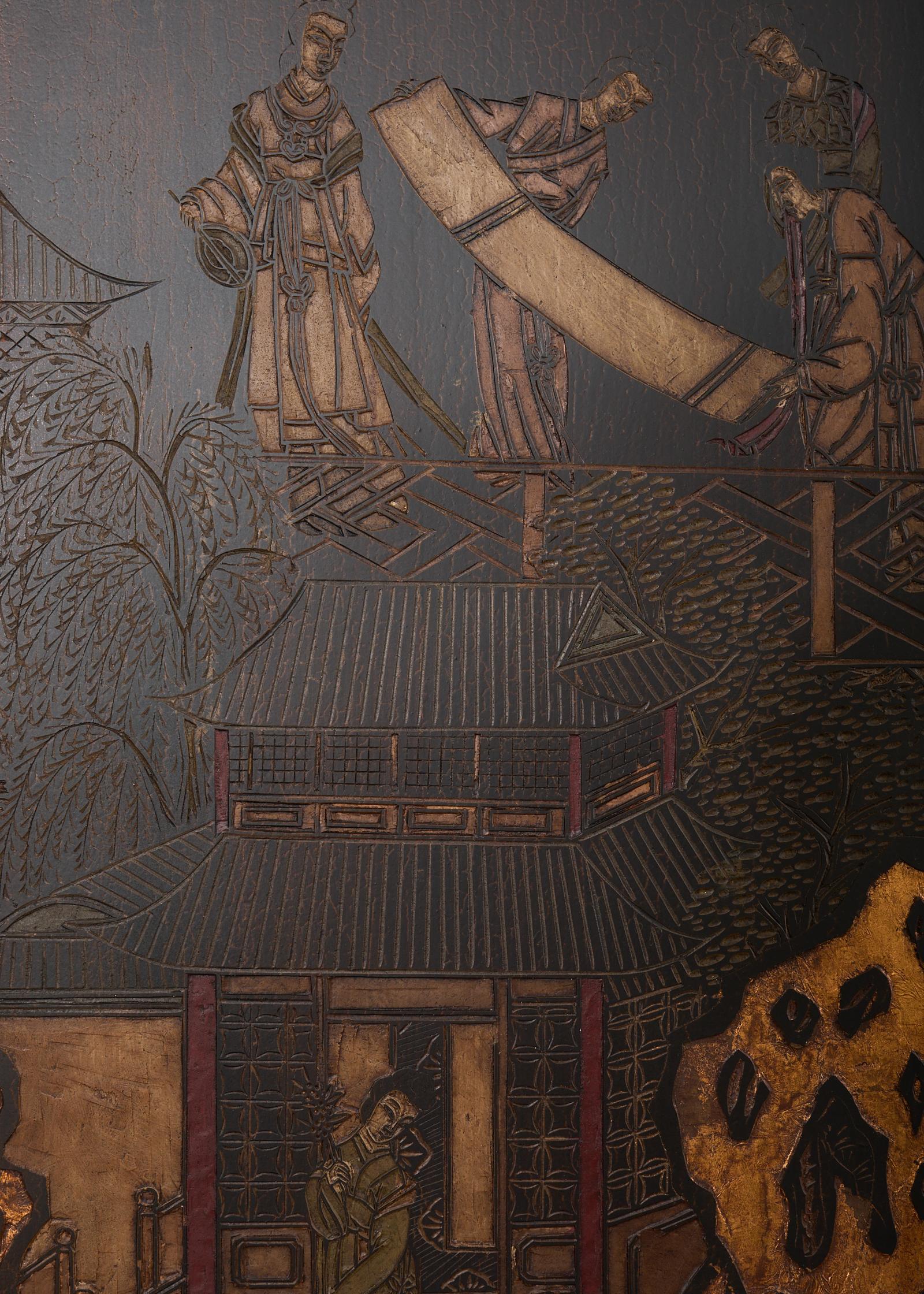 Chinese Export Twelve Panel Coromandel Screen Han Palace 7