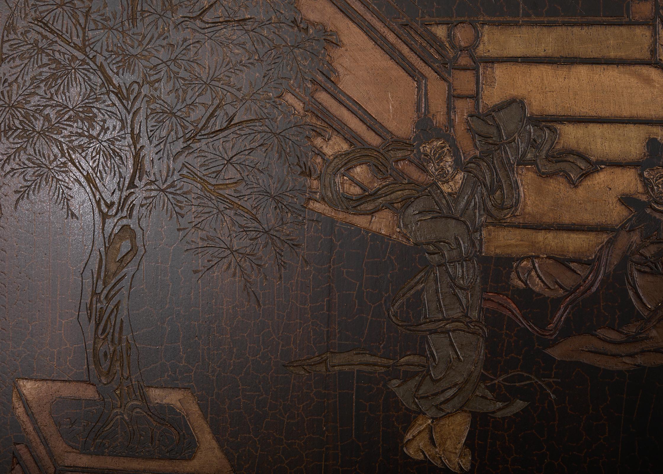 Chinese Export Twelve Panel Coromandel Screen Han Palace 8