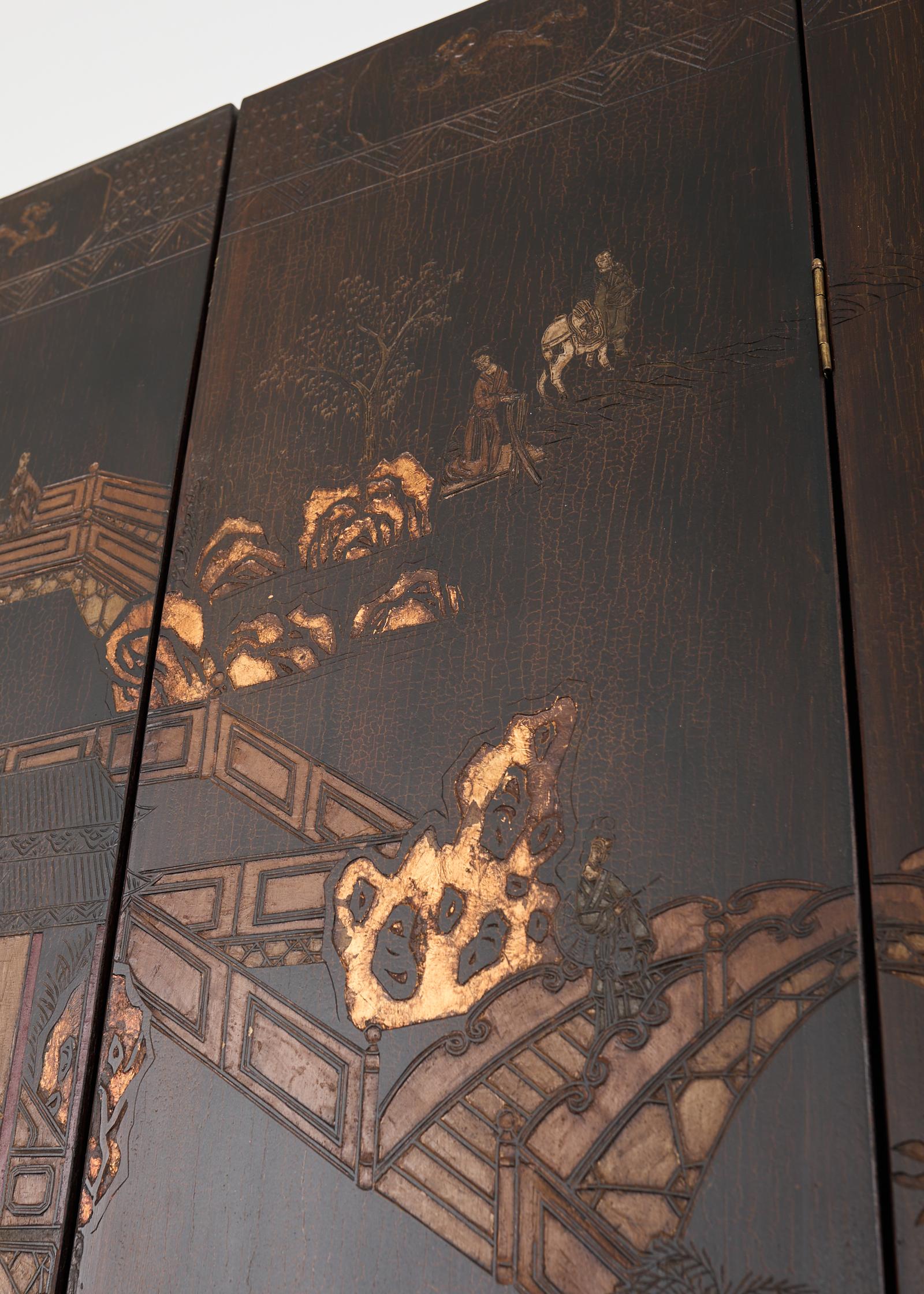 Chinese Export Twelve Panel Coromandel Screen Han Palace 10