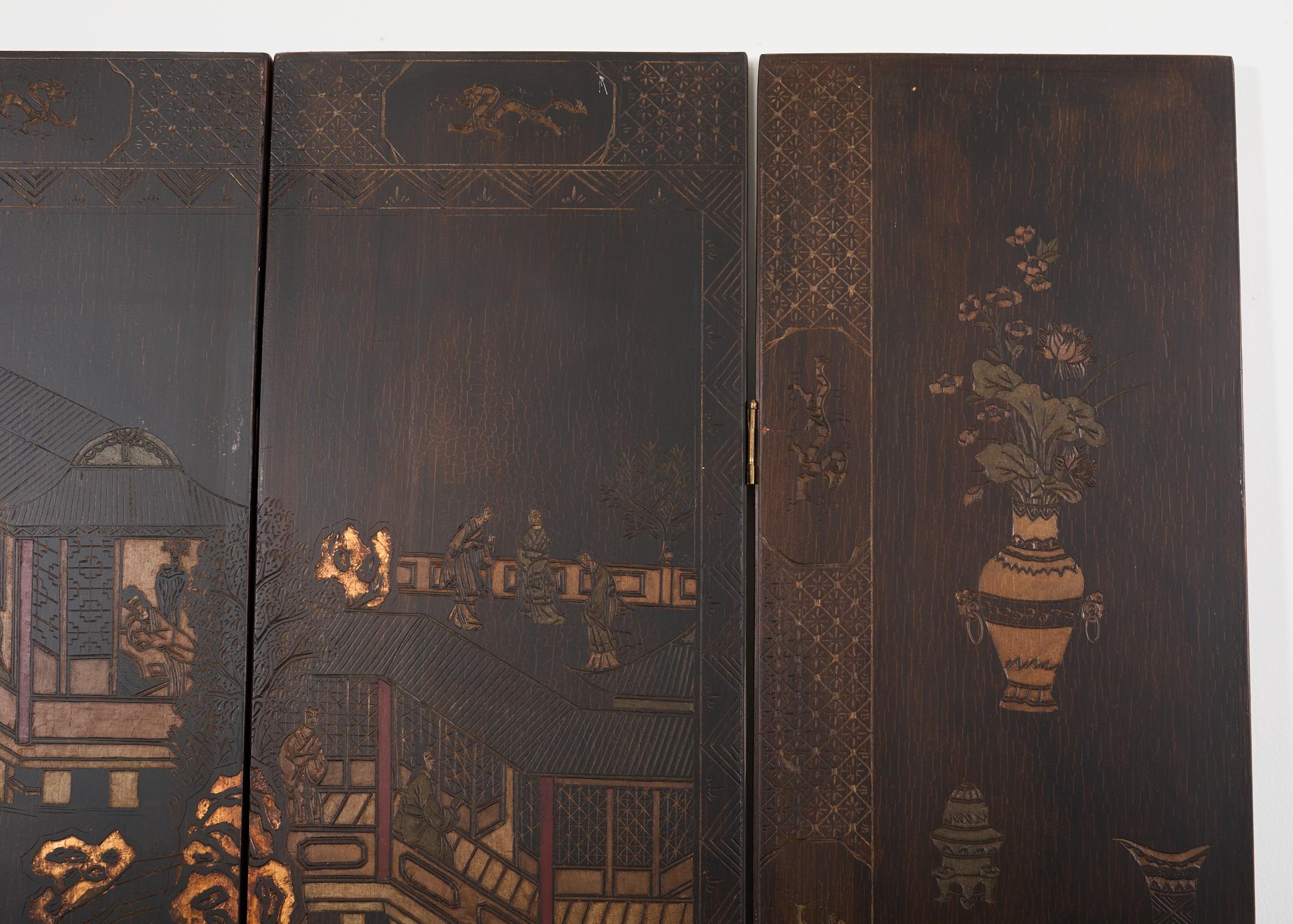Chinese Export Twelve Panel Coromandel Screen Han Palace 11