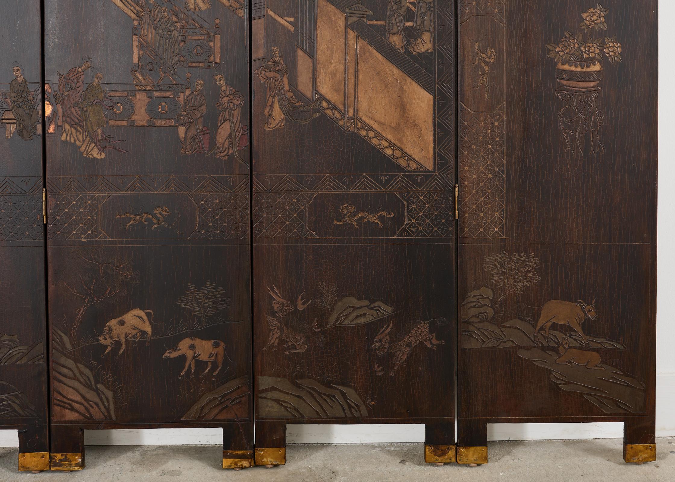 Chinese Export Twelve Panel Coromandel Screen Han Palace 12