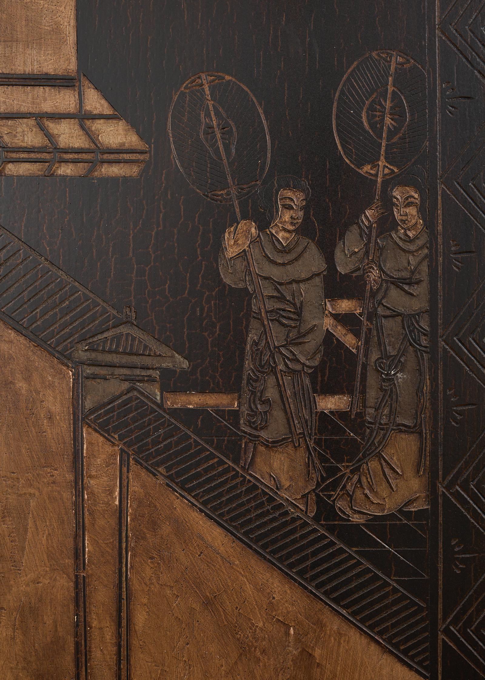 Chinese Export Twelve Panel Coromandel Screen Han Palace 13