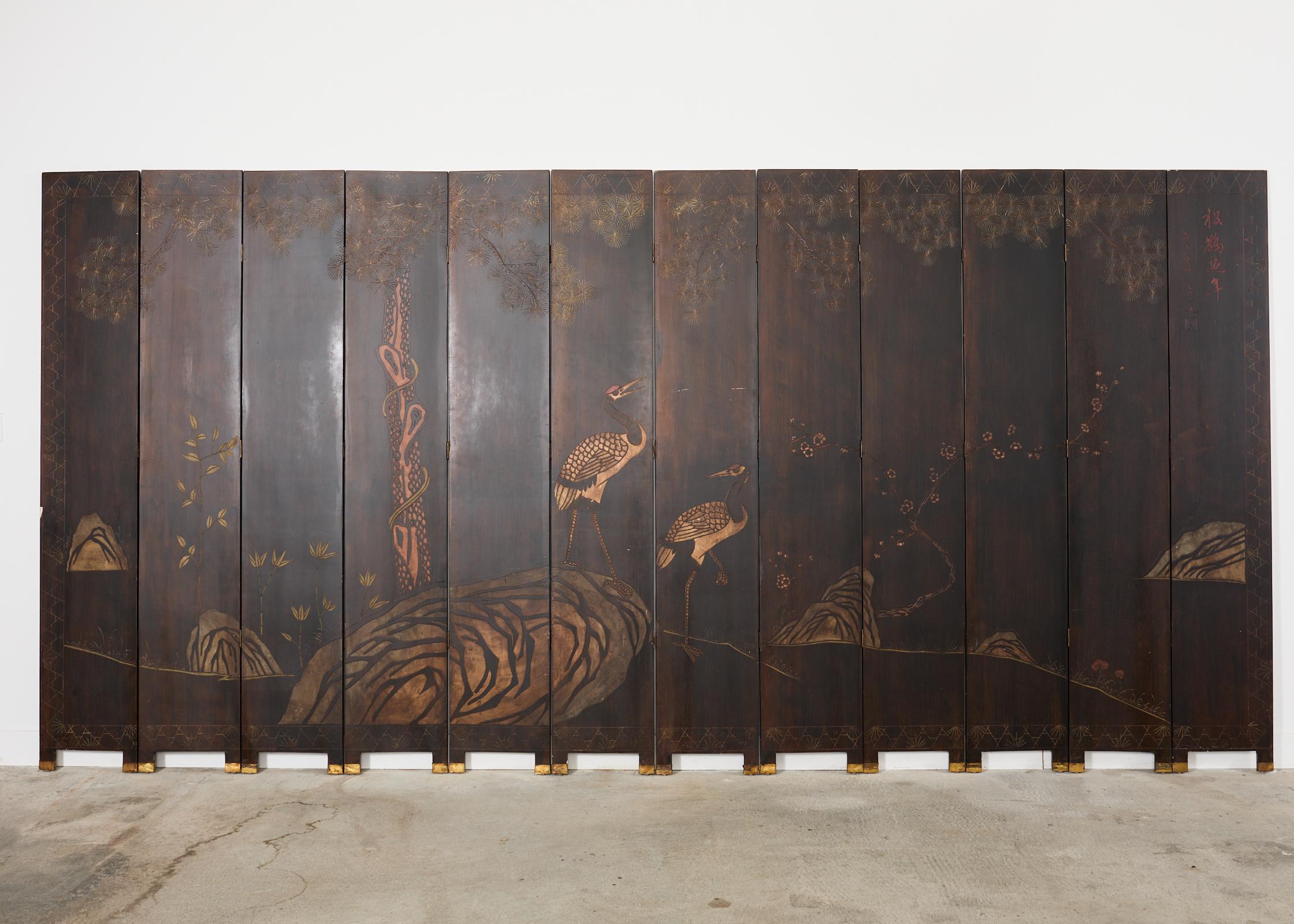 Chinese Export Twelve Panel Coromandel Screen Han Palace 14