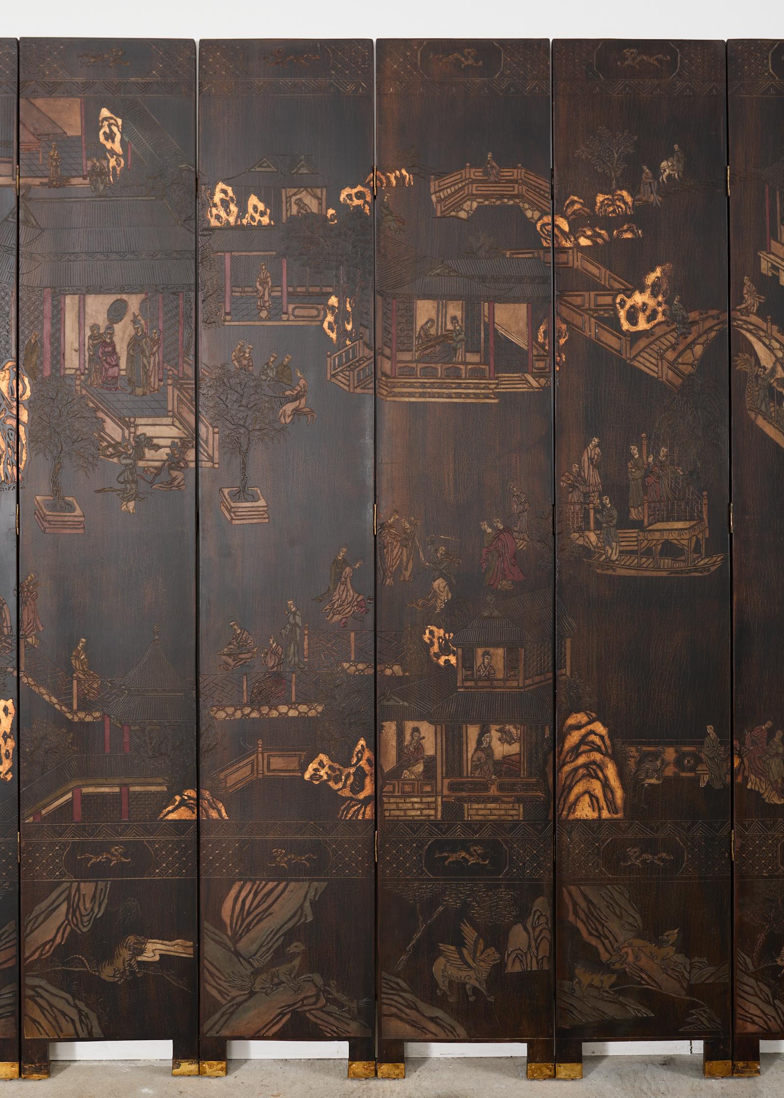 20th Century Chinese Export Twelve Panel Coromandel Screen Han Palace