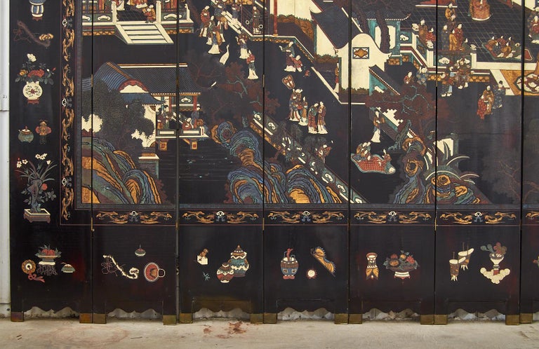 Chinese Export Twelve Panel Coromandel Screen Spring in Han Palace For Sale 9