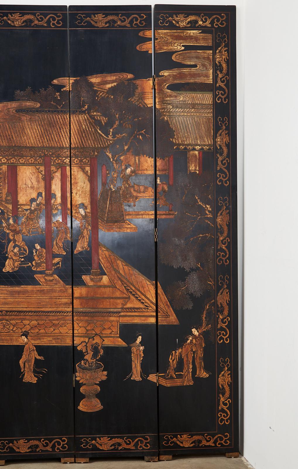 Chinese Export Twelve-Panel Lacquered Coromandel Screen For Sale 8