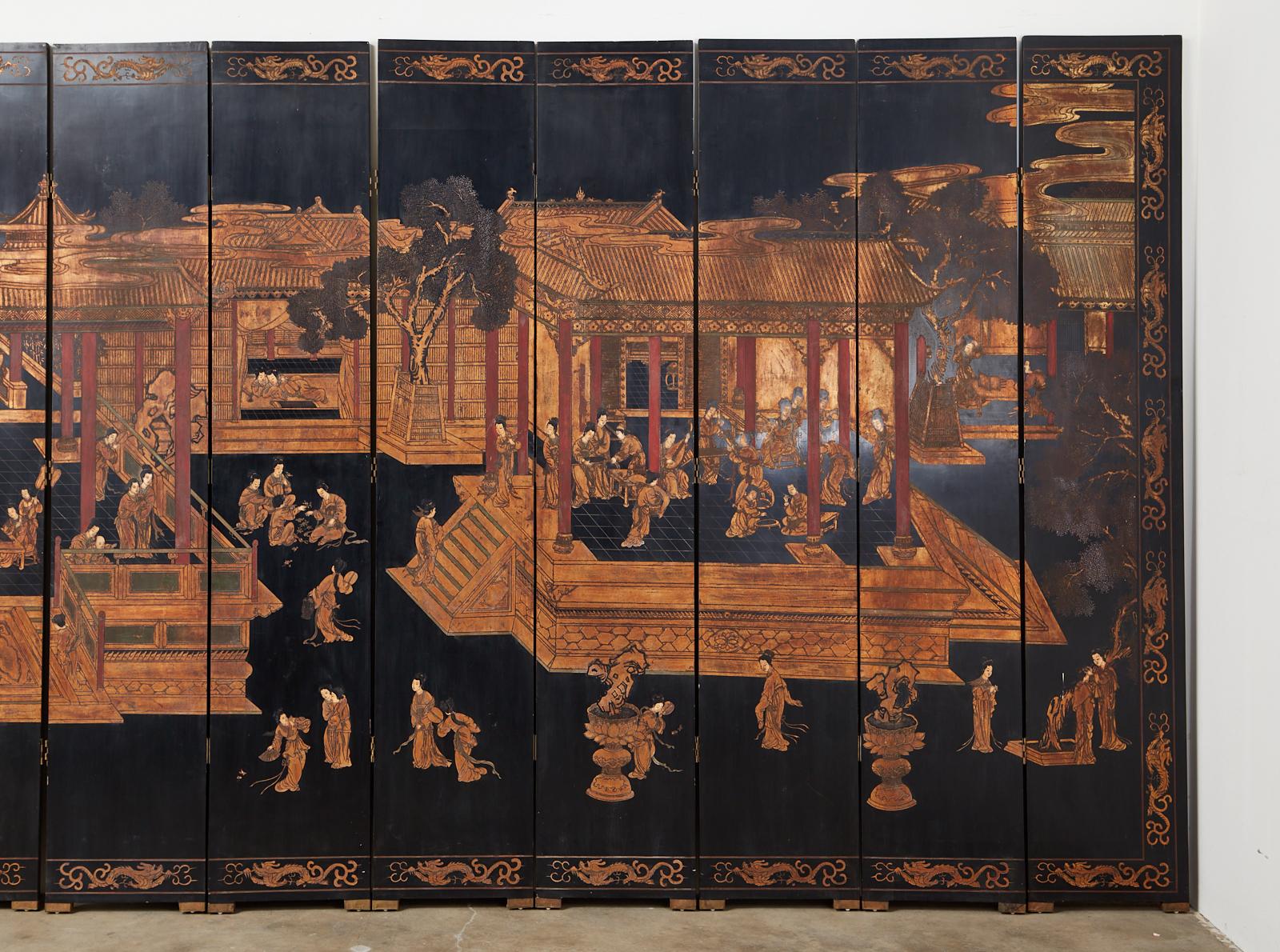 20th Century Chinese Export Twelve-Panel Lacquered Coromandel Screen For Sale