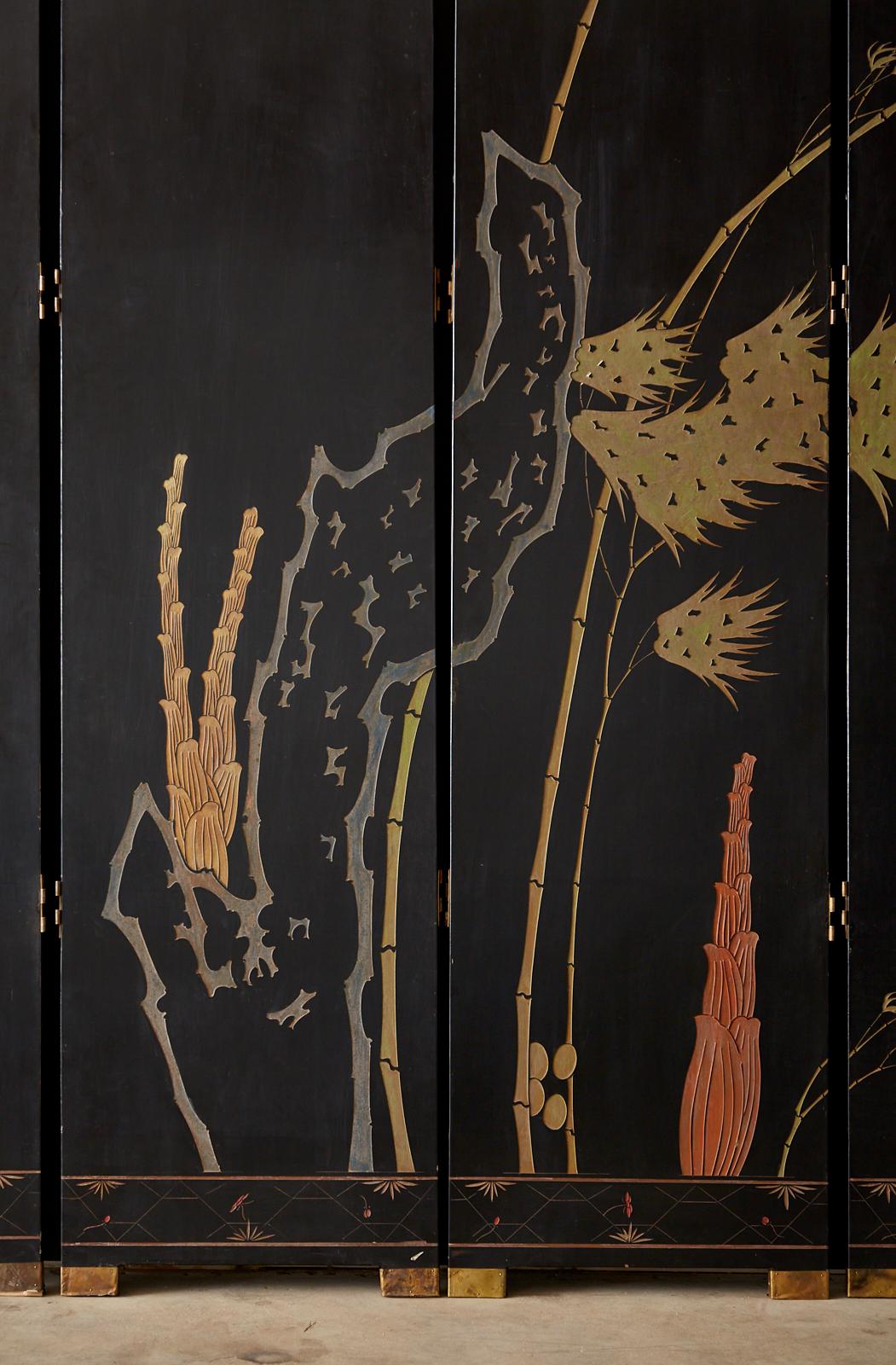 Chinese Export Twelve-Panel Lacquered Parcel-Gilt Coromandel Screen 14