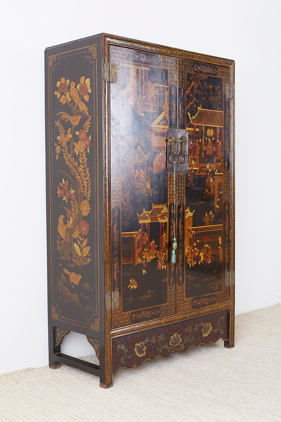 Chinese Export Two-Door Lacquered Wedding Style Cabinet In Good Condition In Rio Vista, CA