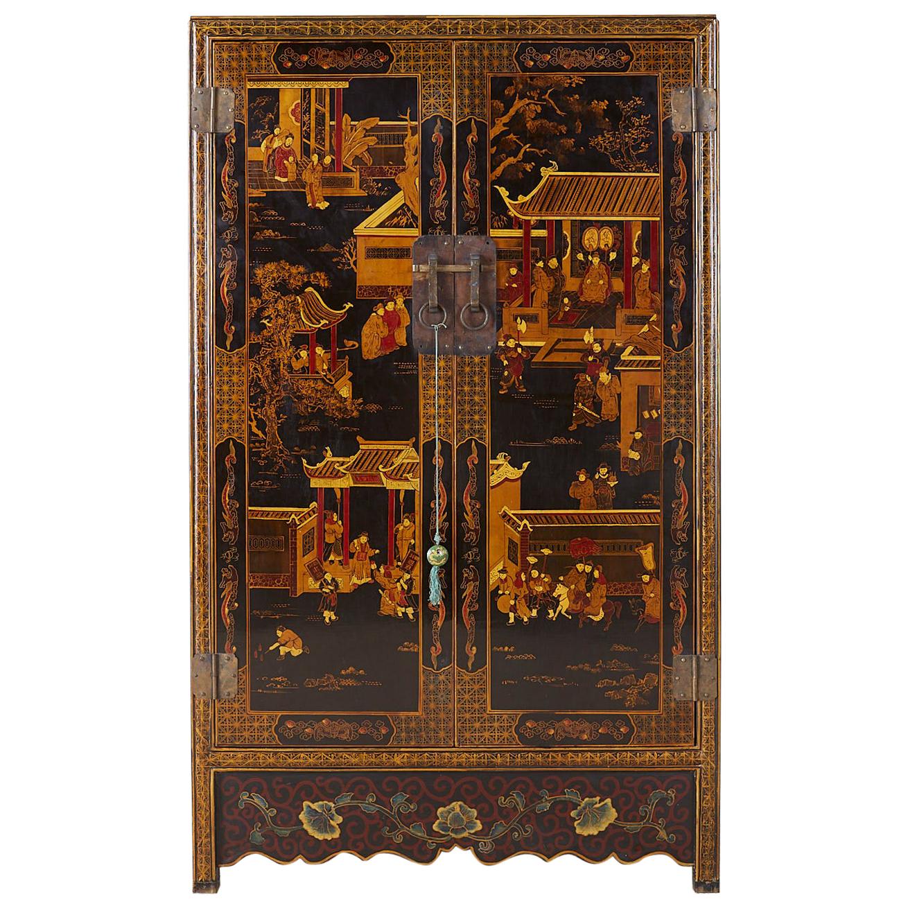 Chinese Export Two-Door Lacquered Wedding Style Cabinet