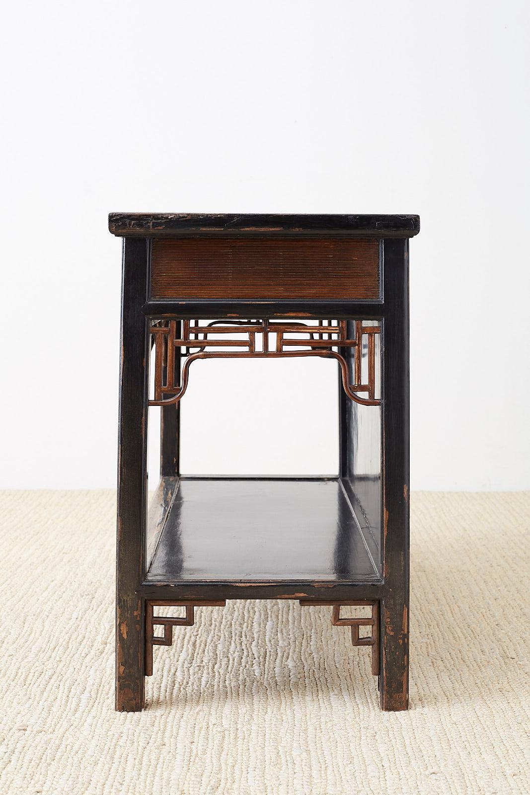 Chinese Export Two-Drawer Lacquered Console Table 7